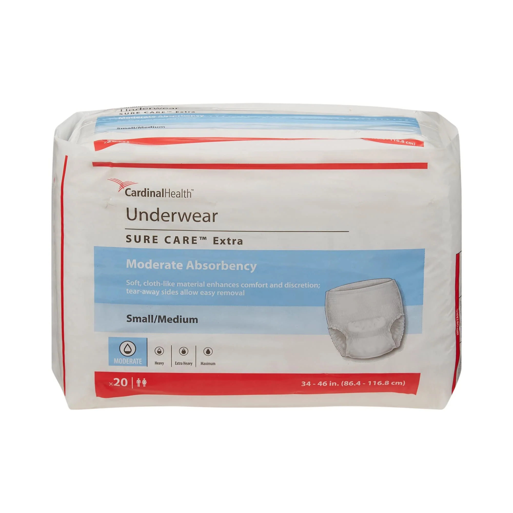 Cardinal Health™ Protective Underwear, Sure Care™ Extra, Moderate Absorbency, Small/Medium, Pull-On Adult Disposable Underwear with Tear-Away Seams, Cloth-Like & Discreet - Bag of 20 - Image 5