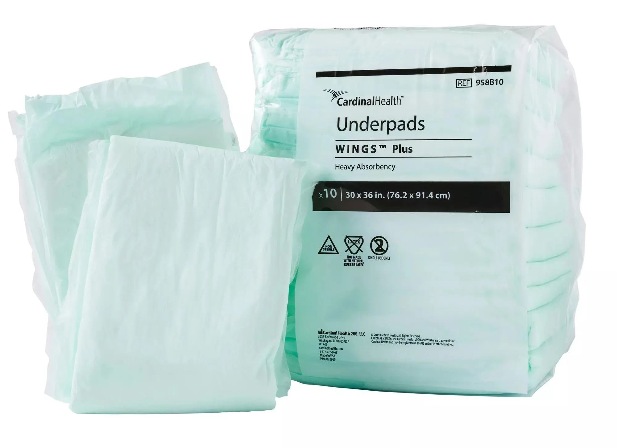 Cardinal Health™ Underpads, Wings™ Plus, Heavy Absorbency, Green, 30 x 36IN, Case of 50 - Image 4