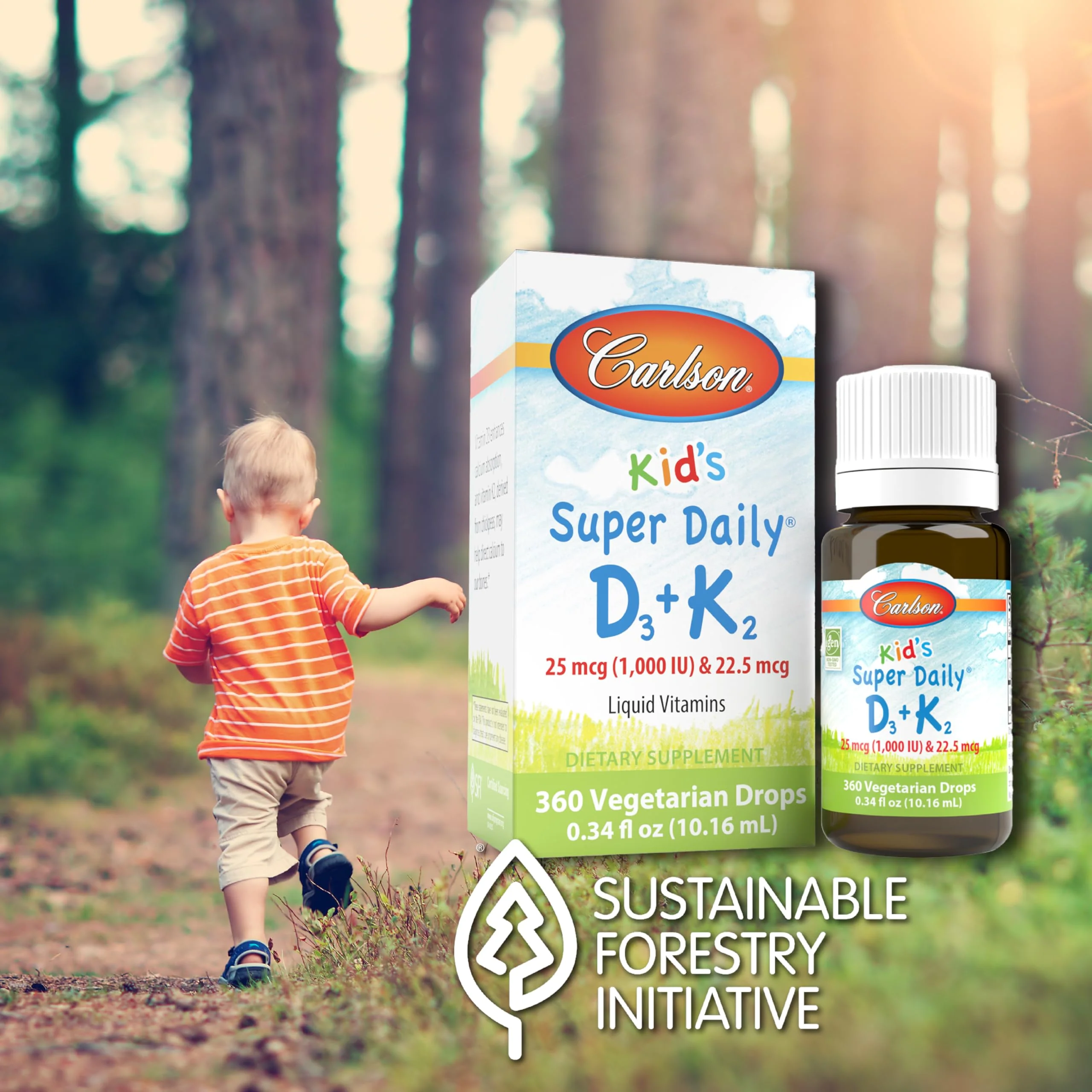 Carlson - Kid's Super Daily D3+K2, 25 mcg (1,000 IU) D3 & 22.5 mcg K2, Vitamin D Drops with Vitamin K2, Liquid Vitamins, 1000 IU Vitamin D3, Heart & Bone Health, 1-Year Supply, Unflavored, 360 Drops - Image 7