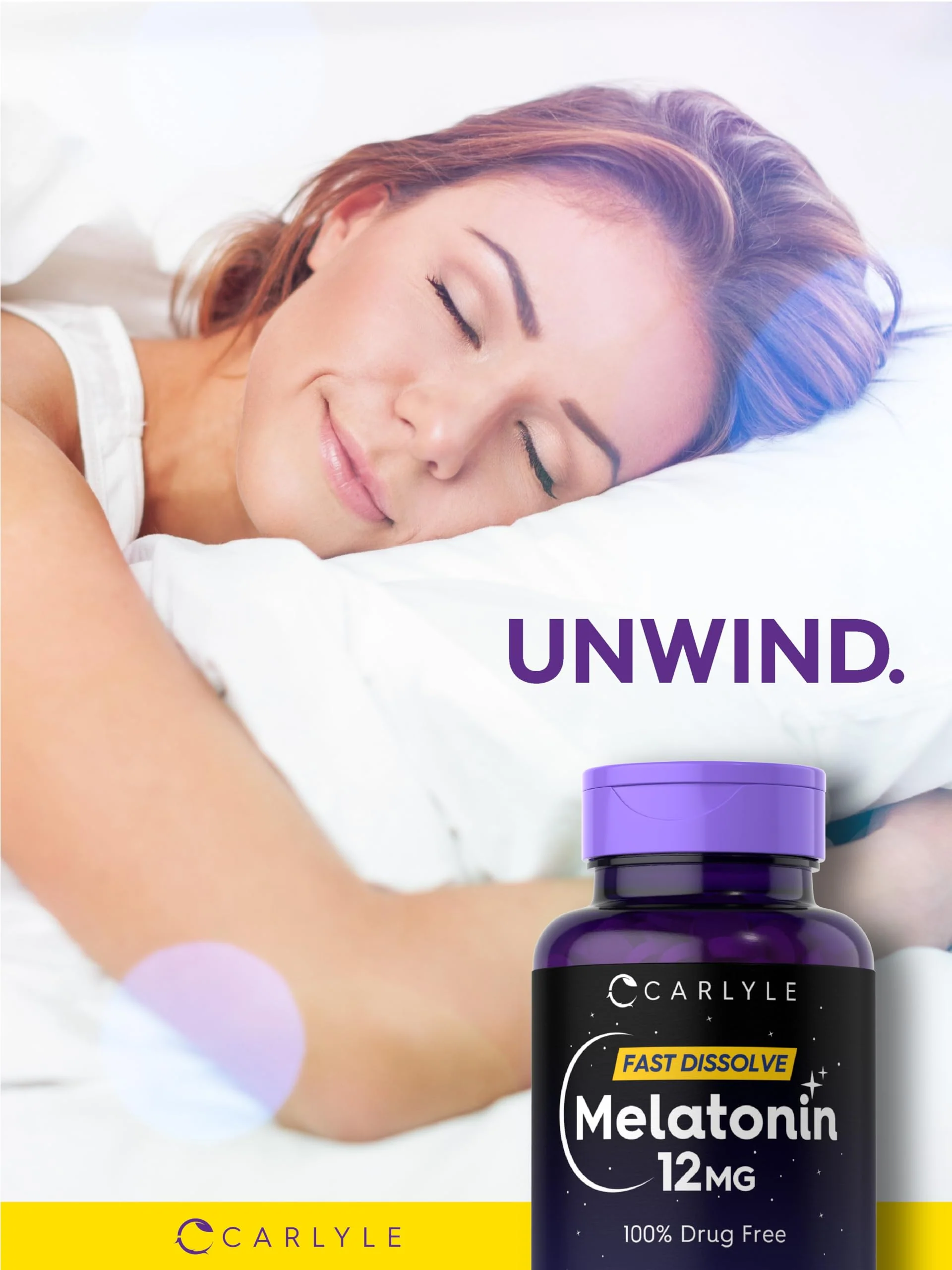 Carlyle Melatonin 12 mg Fast Dissolve 300 Tablets | Drug Free | Natural Berry Flavor | Vegetarian, Non-GMO, Gluten Free - Image 3