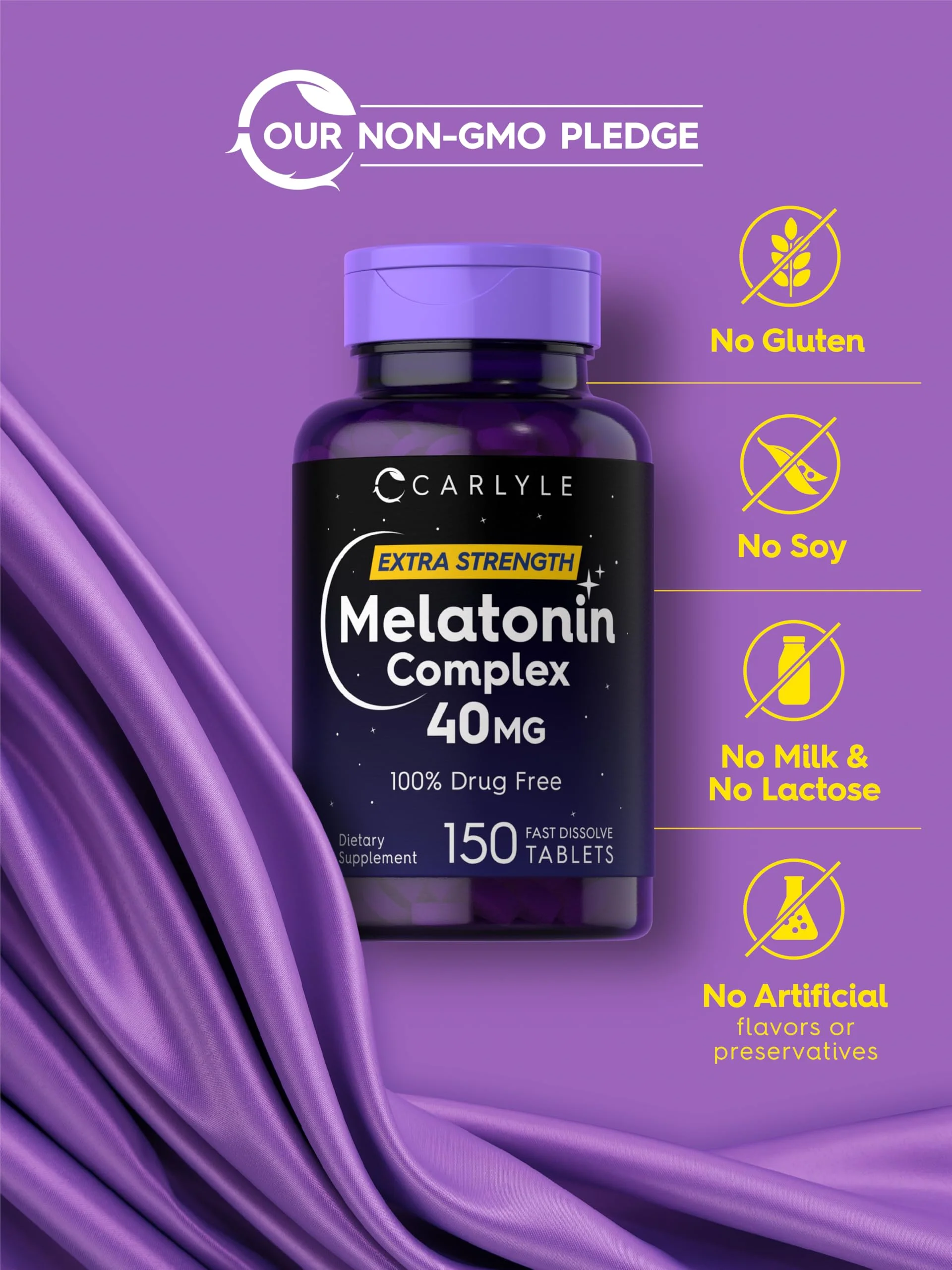 Carlyle Melatonin 40mg Complex | 150 Fast Dissolve Tablets | Extra Strength Support | with Ashwagandha and Chamomile | Vegetarian, Non-GMO, Gluten Free Supplement - Image 4