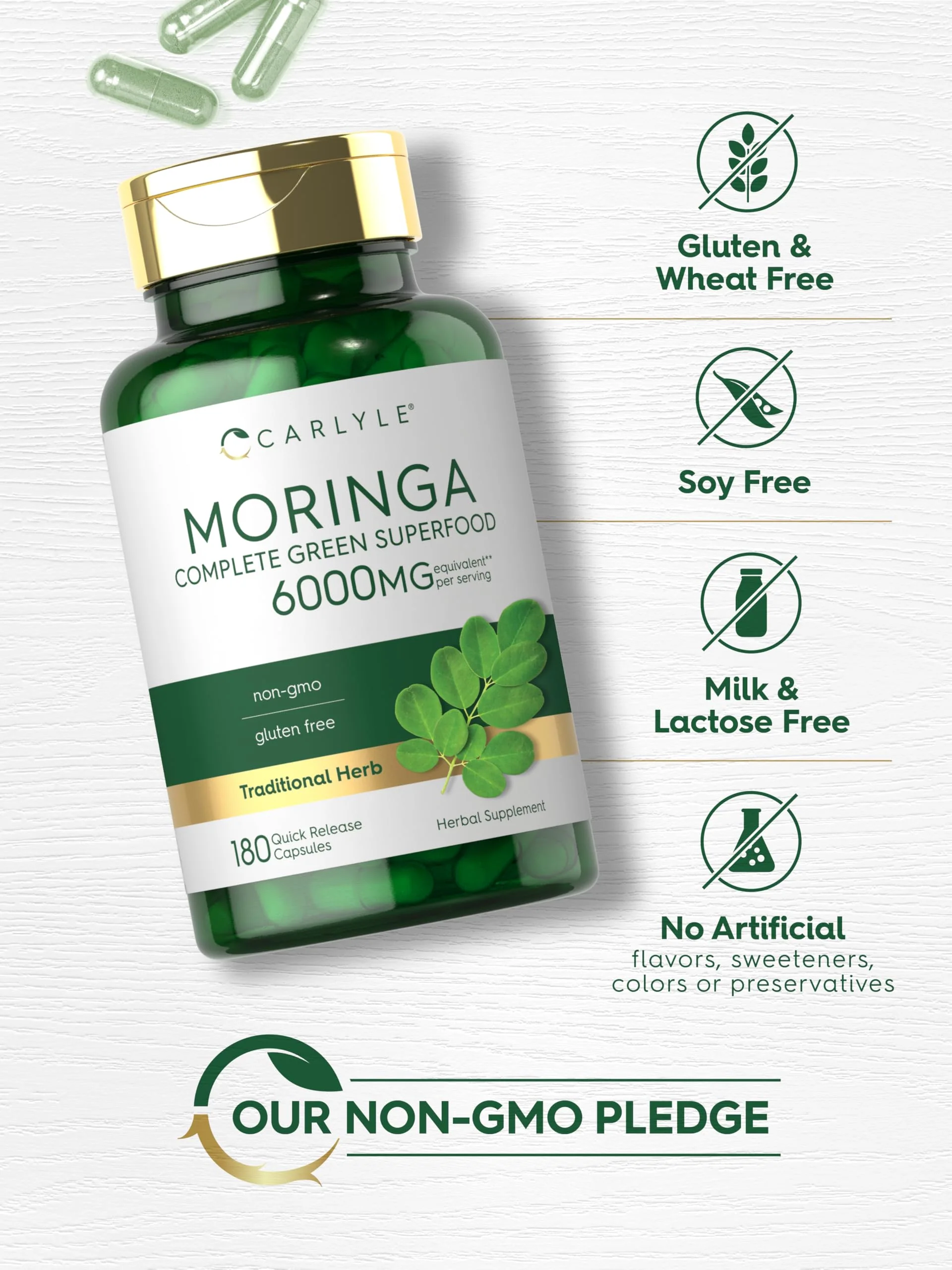 Carlyle Moringa Oleifera Supplement | 180 Capsules | Complete Green Superfood for Women and Men | Non-GMO and Gluten Free | from Moringa Leaf Powder - Image 5