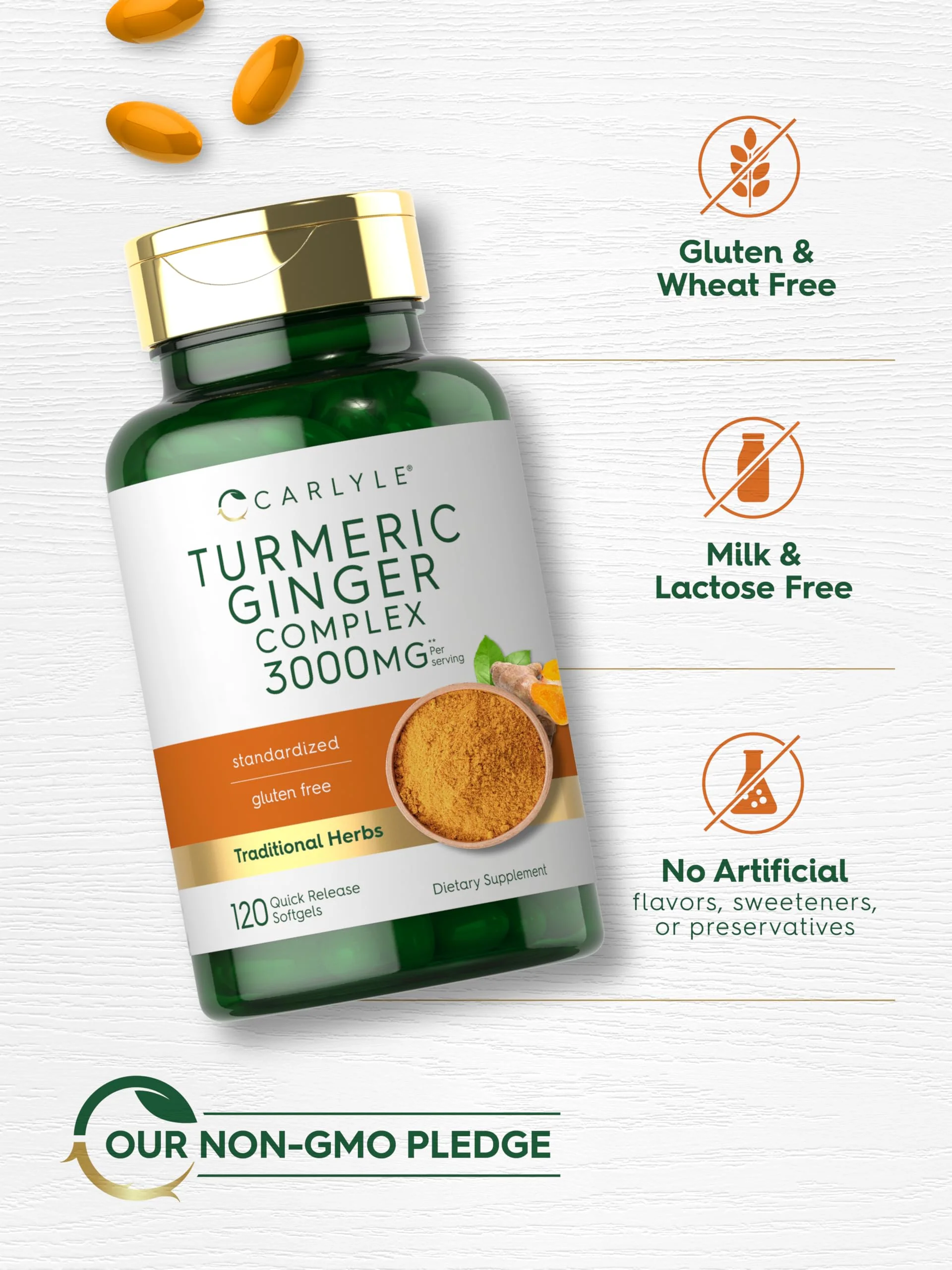 Carlyle Turmeric and Ginger Supplement | 120 Softgel Capsules | Turmeric Curcumin Complex | with Black Pepper Extract | Non-GMO, Gluten Free - Image 5