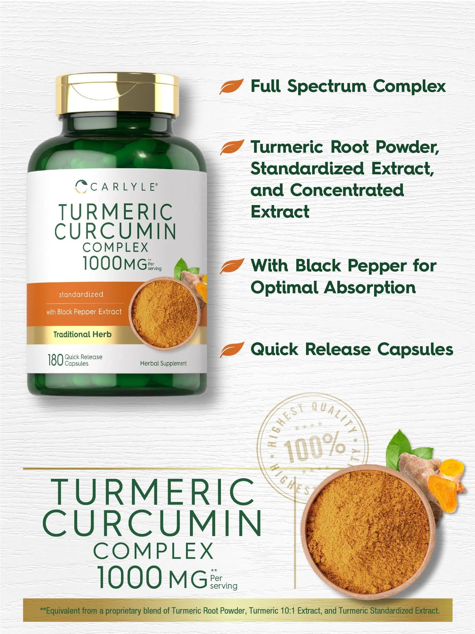 Carlyle Turmeric Curcumin with Black Pepper | 180 Capsules | Turmeric Complex Supplement | Non-GMO, Gluten Free - Image 6