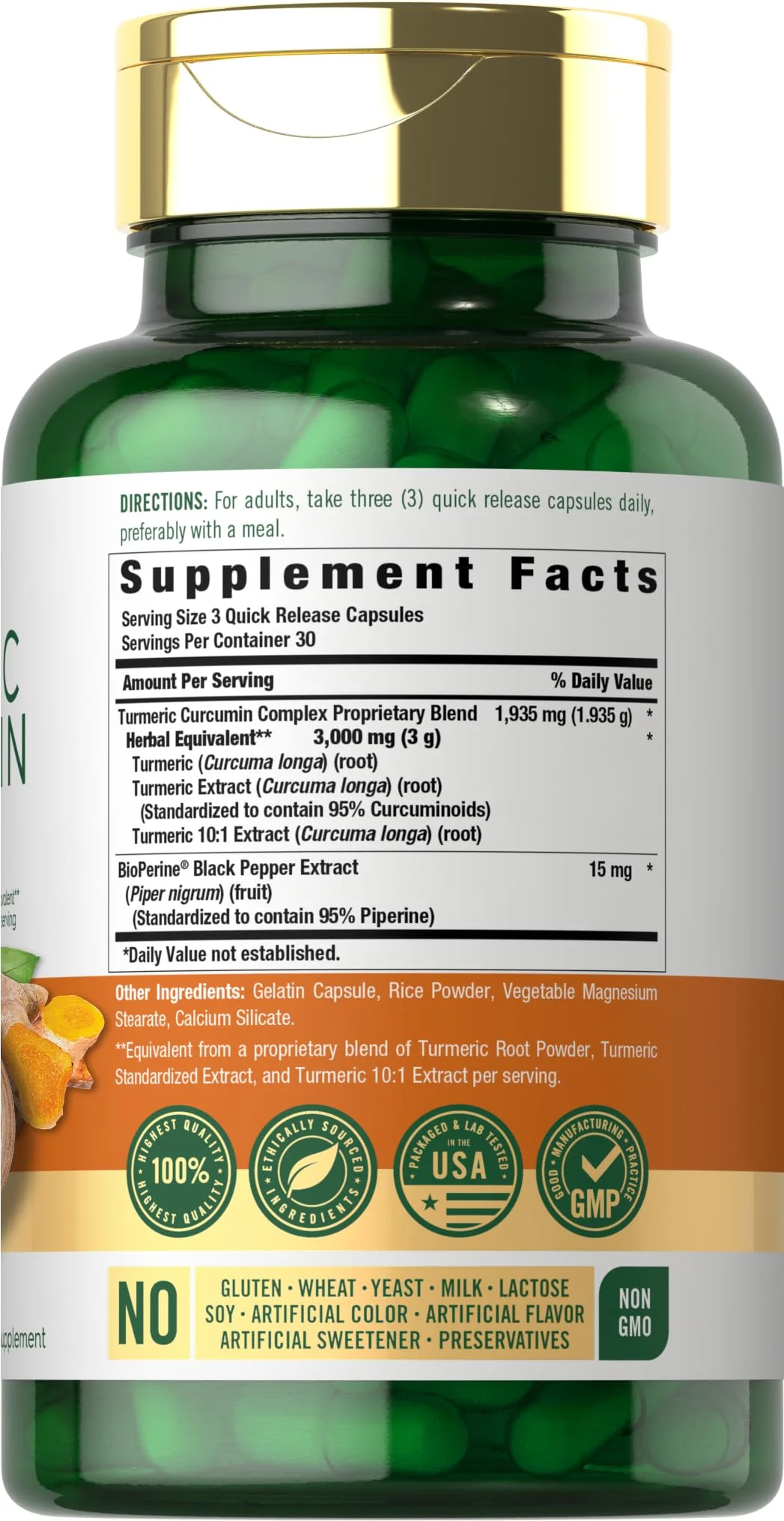 Carlyle Turmeric Curcumin with Black Pepper | 90 Powder Capsules | Complex Supplement with Bioperine | Non-GMO, Gluten Free - Image 7