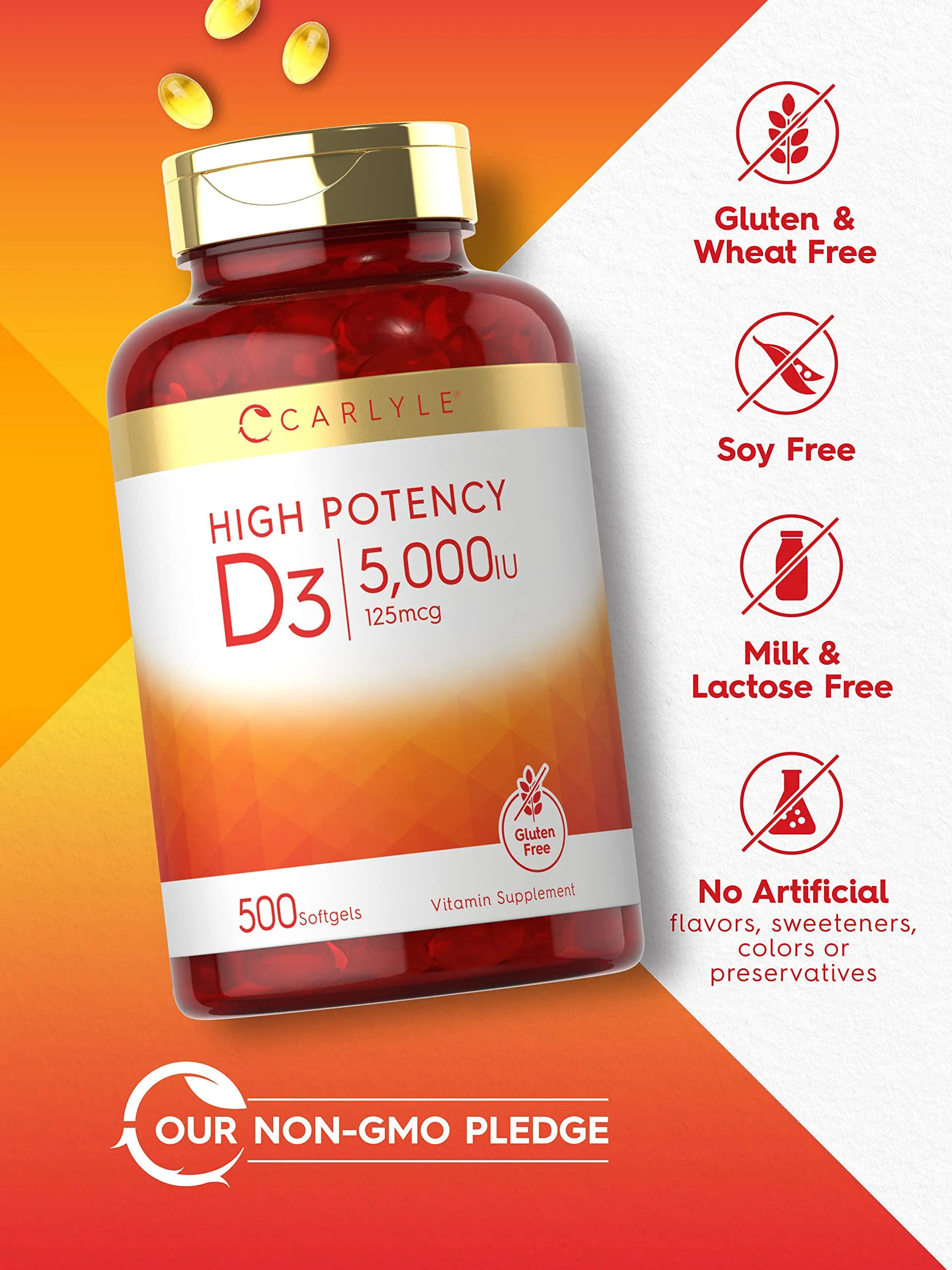 Carlyle Vitamin D3 5000 IU Softgels | 500 Count | Value Size | Non-GMO and Gluten Free Supplement | High Potency Formula | 125mcg - Image 5
