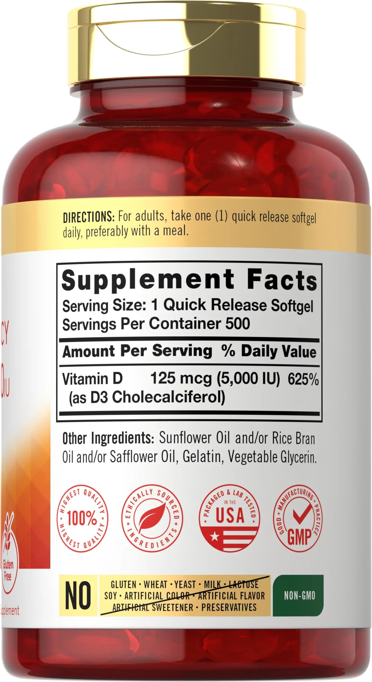 Carlyle Vitamin D3 5000 IU Softgels | 500 Count | Value Size | Non-GMO and Gluten Free Supplement | High Potency Formula | 125mcg - Image 7