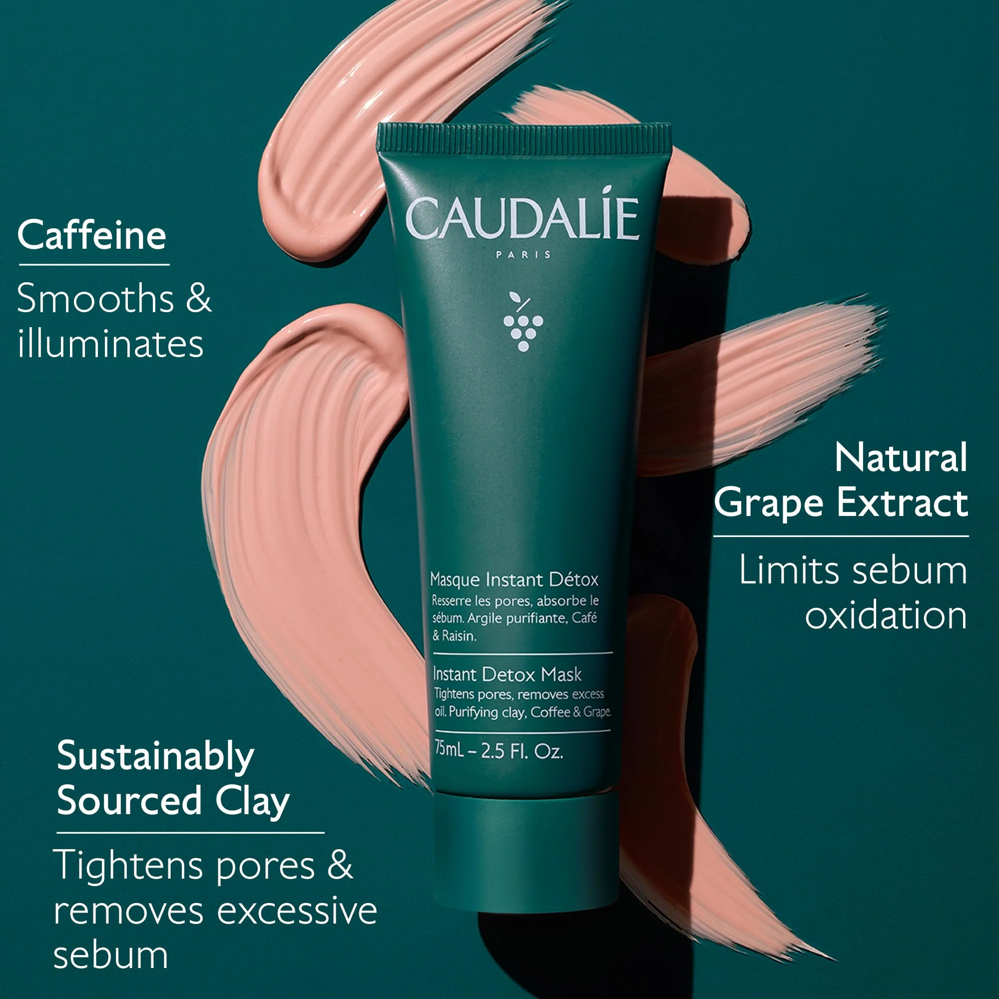 Caudalie Instant Detox Mask, Pore Minimizing Pink Clay Face Mask - 35 mL - Image 8