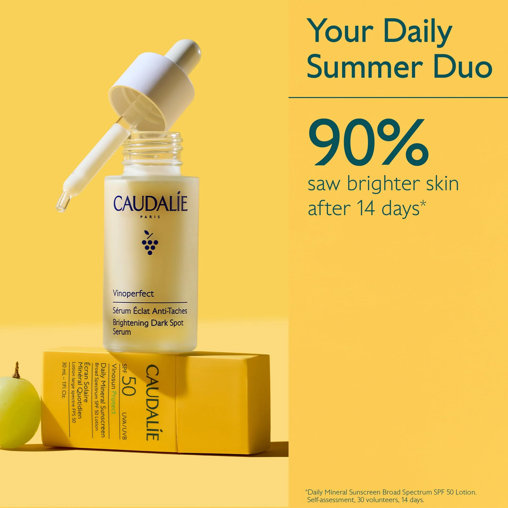 Caudalie Skin Care Set, Vinoperfect Dark Spot Brightening Serum Full Size + FREE Mini Vinosun Sunscreen SPF 50 - Image 3