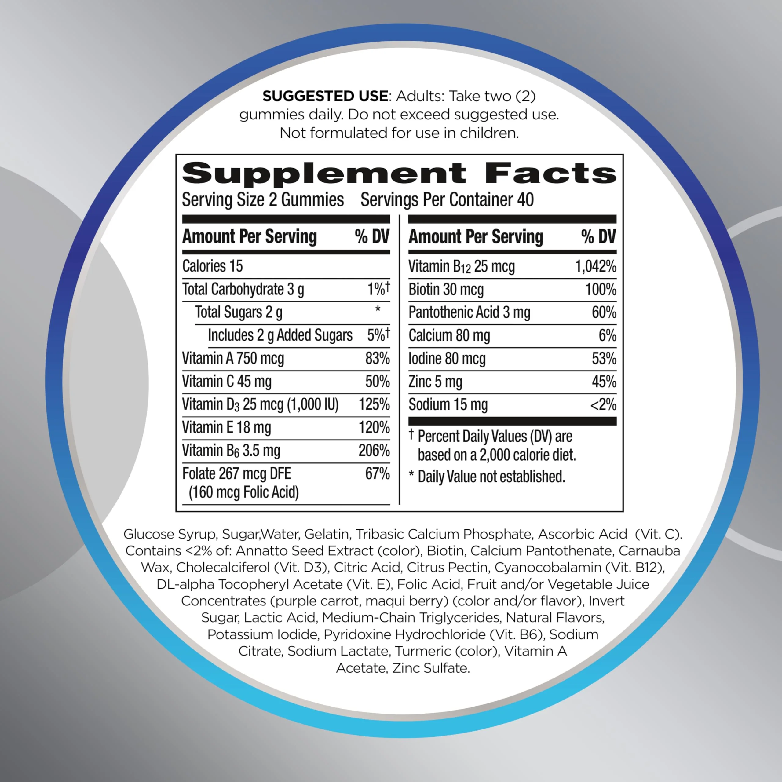 Centrum MultiGummies for Men 50 Plus, Multivitamin/Multimineral Supplement with Vitamins D3, E, B6, and B12, Assorted Fruit Flavor - 140 Count - Image 3