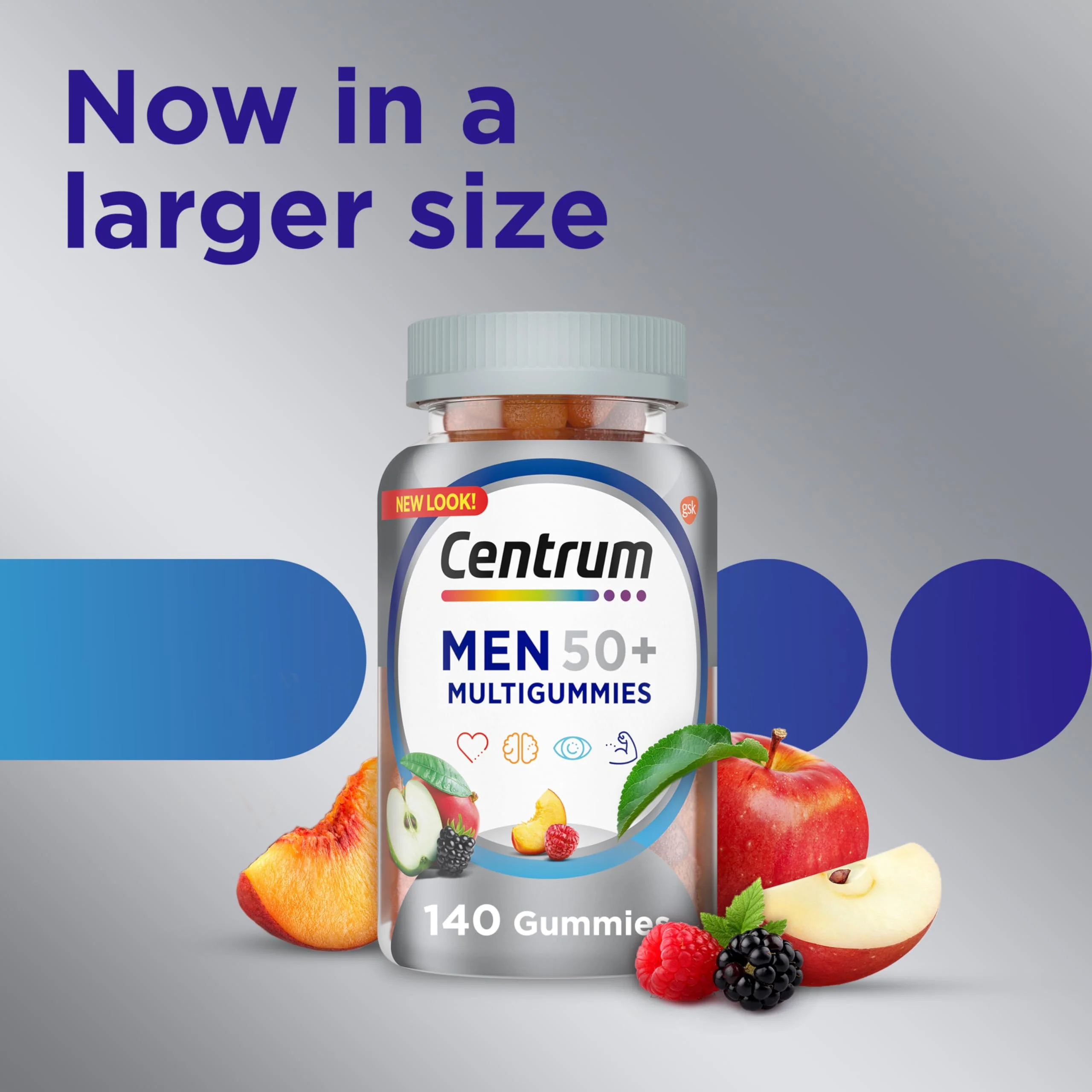 Centrum MultiGummies for Men 50 Plus, Multivitamin/Multimineral Supplement with Vitamins D3, E, B6, and B12, Assorted Fruit Flavor - 140 Count - Image 5