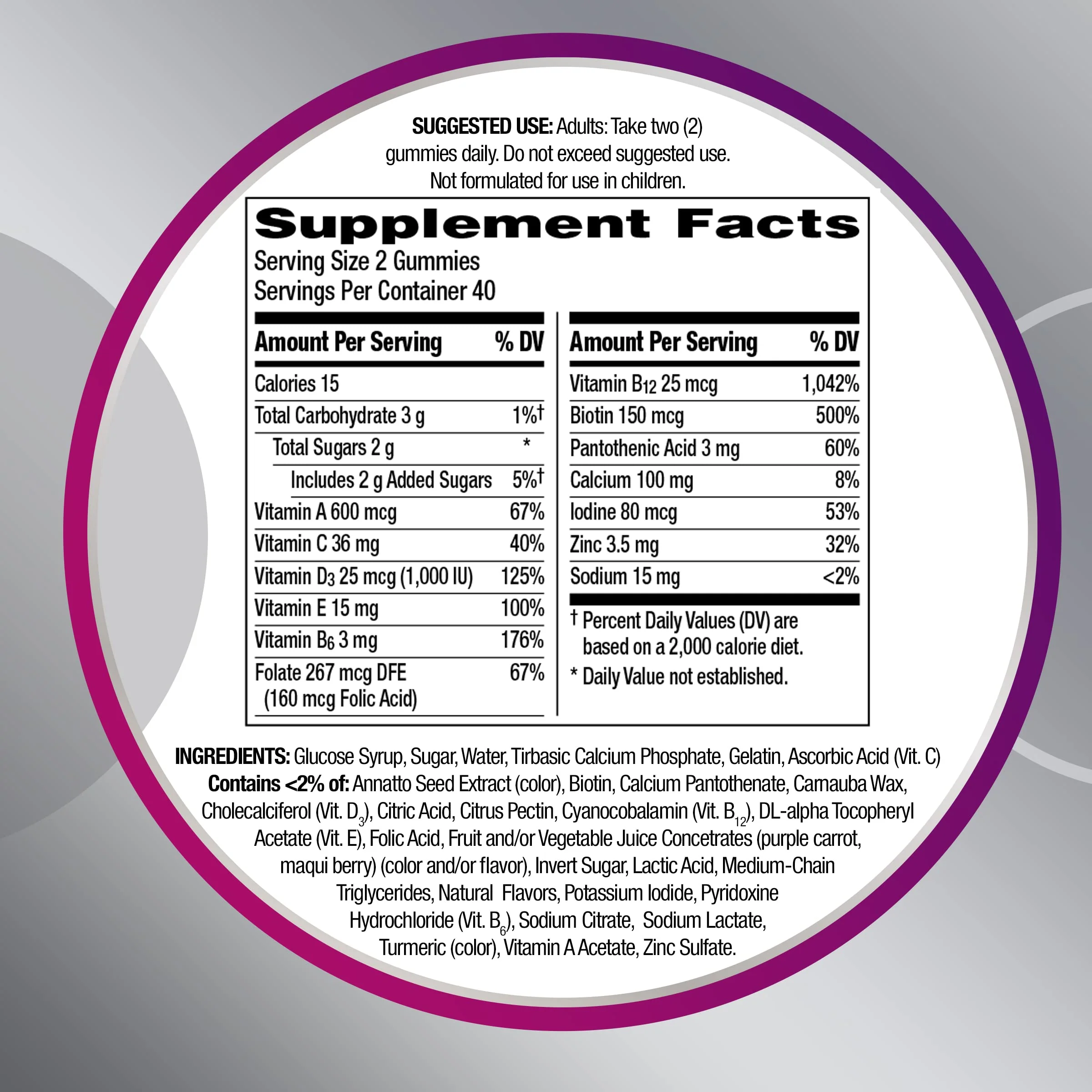 Centrum MultiGummies for Women 50 Plus, Multivitamin/Multimineral Supplement with Vitamins D3, E, B6, and B12, Assorted Fruit Flavor - 140 Count - Image 9
