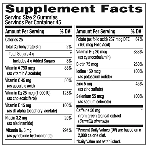 Centrum MultiGummies Multi+ Dual Action Mental Focus Adult Multivitamin with Caffeine from Green Tea, Supports Mental Focus, Attention and Alertness, Lemon/Orange Flavors - 90 Count - Image 3