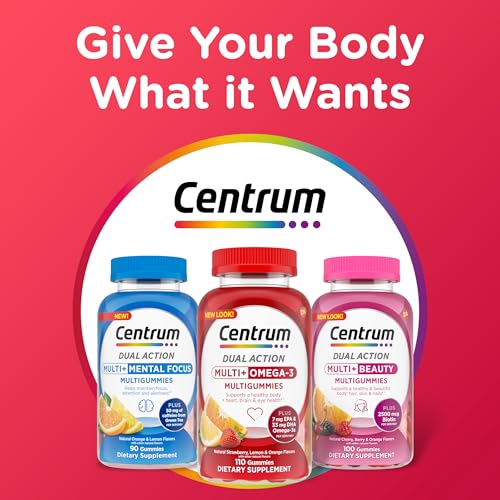 Centrum MultiGummies Multi+ Omega 3 Dual Action, Adult Multivitamin, Multivitamin/Multimineral/Omega 3 Supplement, Strawberry/Lemon/Orange Flavors - 110 Count - Image 7