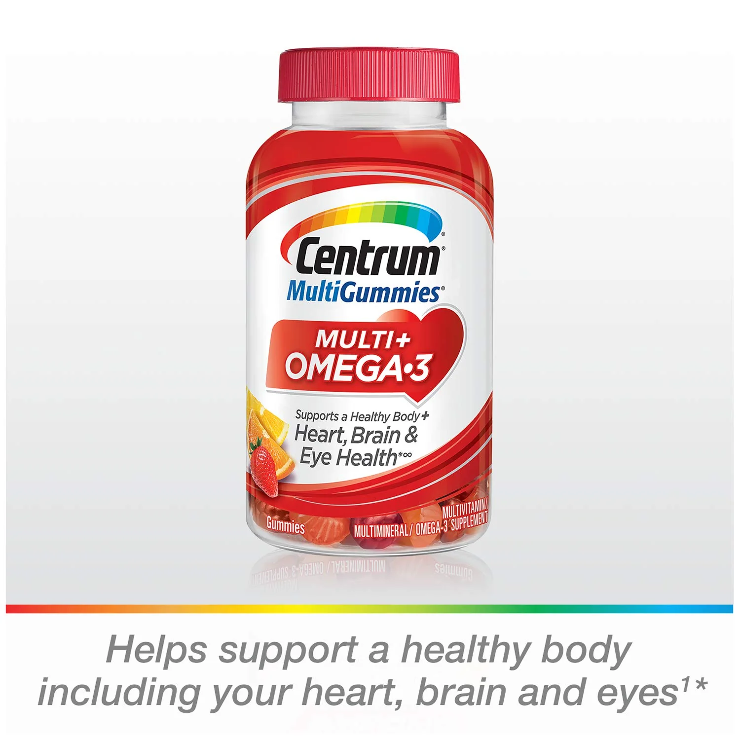 Centrum MultiGummies Multi + Omega-3 Natural Strawberry, Lemon, Orange Flavors Multivitamin/Multimineral Supplement Gummy, 100 Count - Image 3