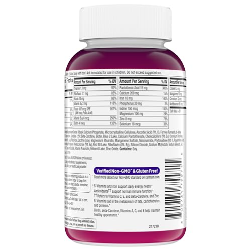 Centrum Multivitamin Tablet for Women, Multivitamin/Multimineral Supplement with Iron, Vitamin D3, B Vitamins and Antioxidant Vitamins C and E, Gluten Free, Non-GMO Ingredients - 200 Count - Image 8