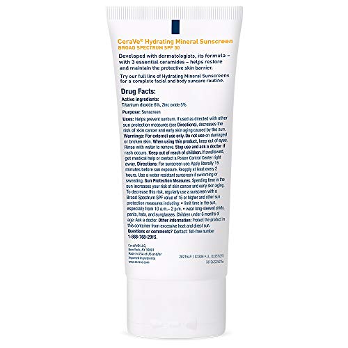 CeraVe 100% Mineral Sunscreen SPF 30, Face sunscreen With Zinc Oxide & Titanium Dioxide, Hyaluronic Acid + Niacinamide + Ceramides, Oil Free, Travel Size 2.5 oz - Image 5