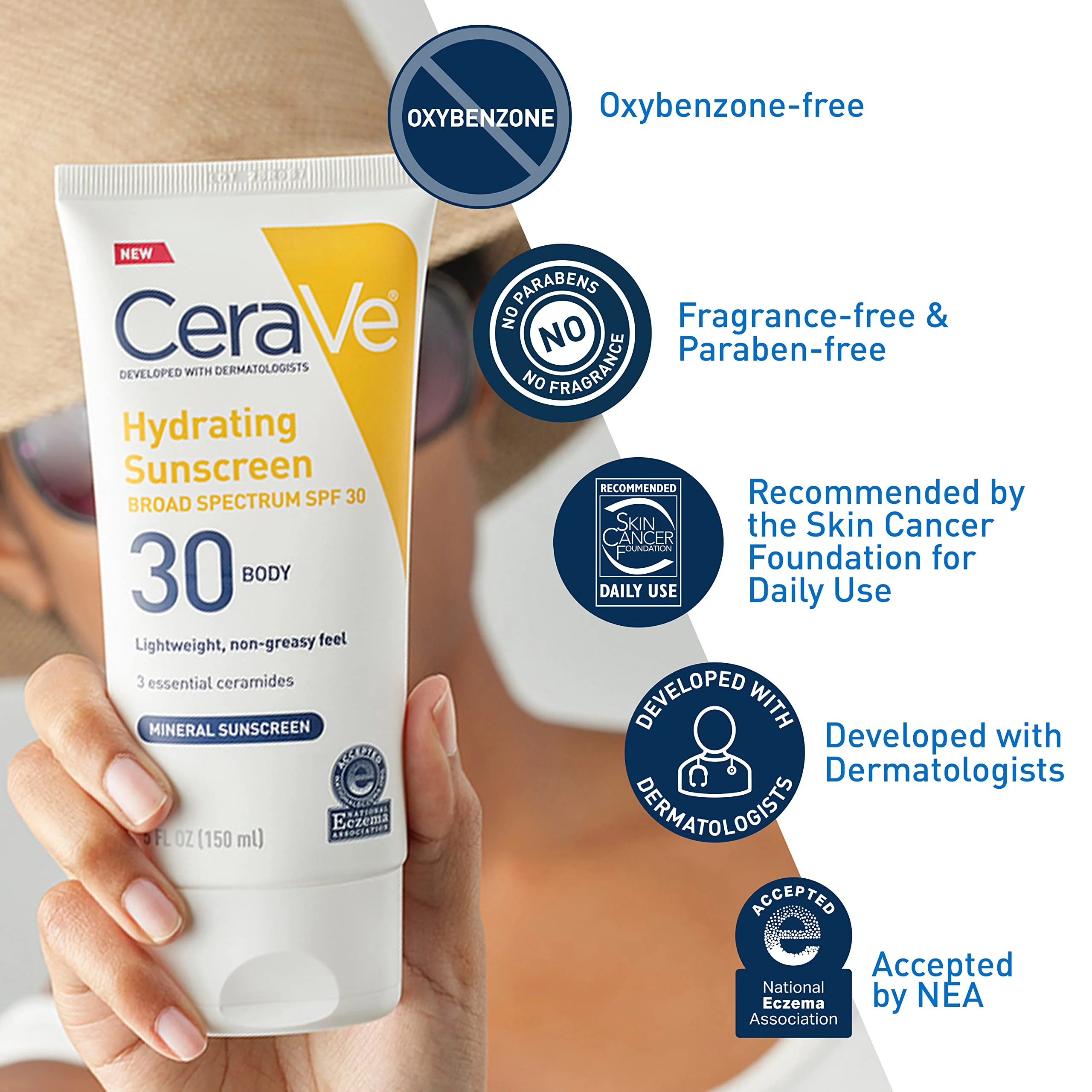 CeraVe 100% Mineral Sunscreen SPF 30 with Zinc Oxide & Titanium Dioxide, Hyaluronic Acid & Ceramides, Oil Free, Non-Greasy, Hydrating Mineral Sunscreen For Body, 5 oz - Image 10