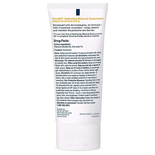 CeraVe 100% Mineral Sunscreen SPF 50, Face sunscreen With Zinc Oxide & Titanium Dioxide, Hyaluronic Acid + Niacinamide + Ceramides, Oil Free, Travel Size 2.5 oz - Image 6