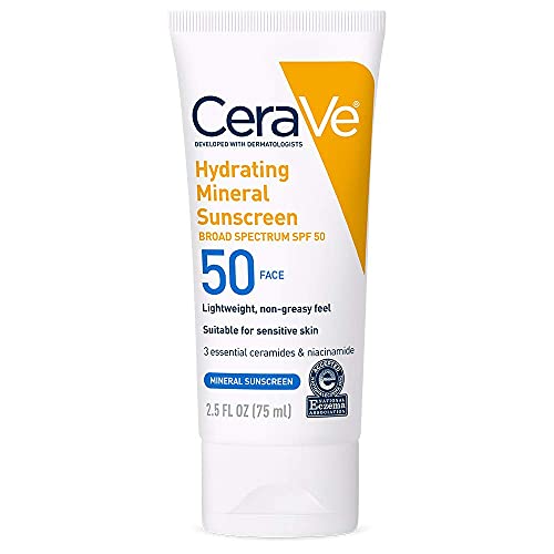 CeraVe 100% Mineral Sunscreen SPF 50, Face sunscreen With Zinc Oxide & Titanium Dioxide, Hyaluronic Acid + Niacinamide + Ceramides, Oil Free, Travel Size 2.5 oz - Image 7