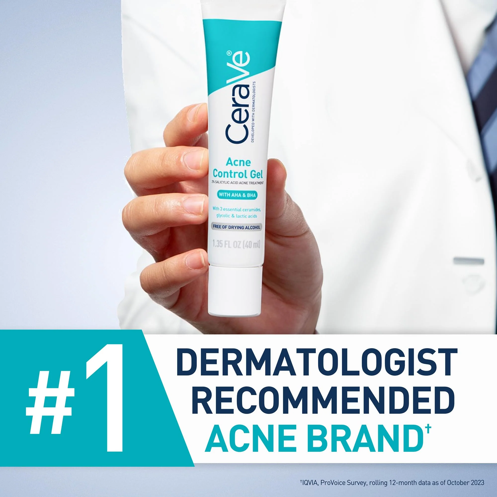 CeraVe Acne Control Gel, 2% Salicylic Acid Treatment With Glycolic Acid + Lactic Acids + Niacniamide, Acne Gel Helps Clear Blemishes Without Over Drying, Alcohol Free & Oil Free, 1.35 Fl Oz - Image 4