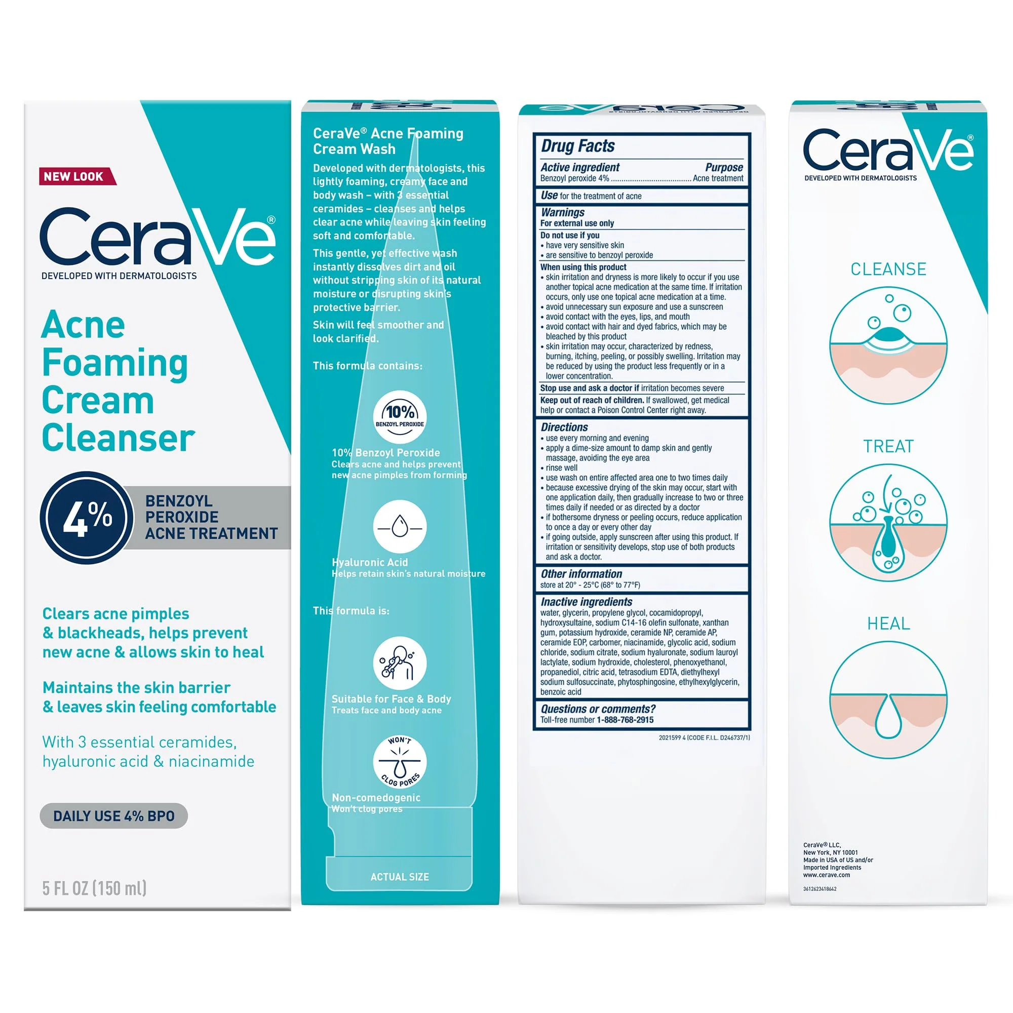 CeraVe Acne Foaming Cream Cleanser, 4% Benzoyl Peroxide Face Wash With Hyaluronic Acid, Niacinamide & Ceramides, Gentle Daily Acne Treatment For Face - Image 2