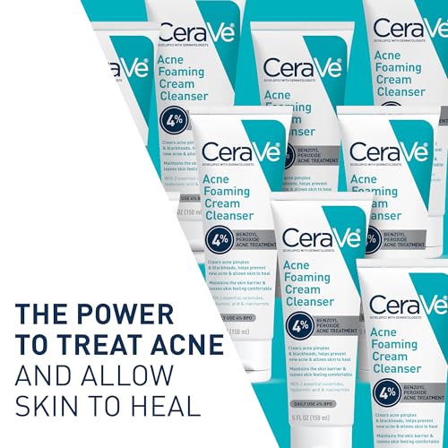 CeraVe Acne Foaming Cream Cleanser, 4% Benzoyl Peroxide Face Wash With Hyaluronic Acid, Niacinamide & Ceramides, Gentle Daily Acne Treatment For Face - Image 8