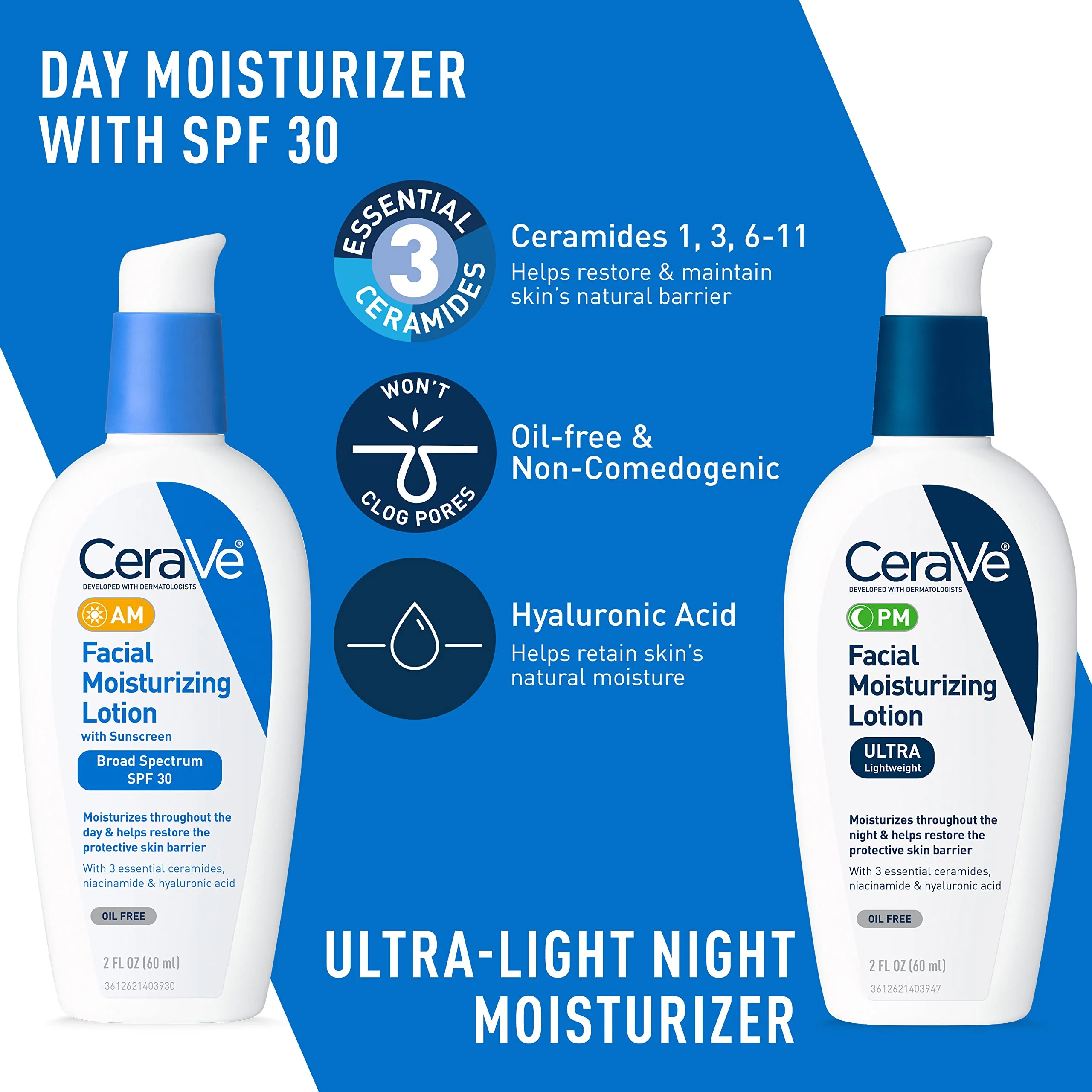 CeraVe Acne Skin Care Set, 5oz Acne Foaming Cream Cleanser + 1oz Resurfacing Retinol Serum + 2oz AM Facial Moisturizing Lotion with SPF 30 + 2oz PM Facial Moisturizing Lotion - Image 3