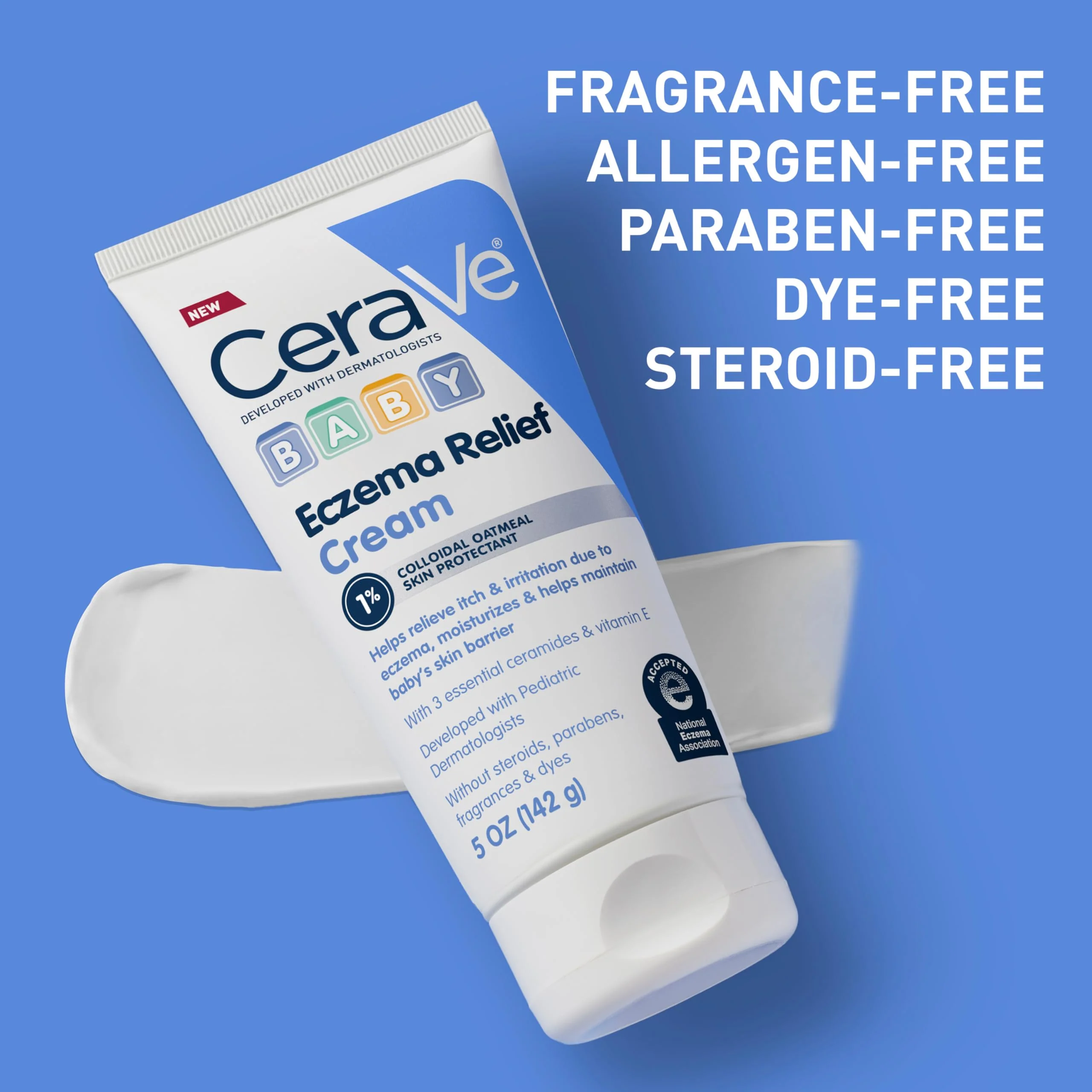CeraVe Baby Eczema Relief Cream, 1% Colloidal Oatmeal Cream With Vitamin E & Ceramides, Soothes & Calms Itchy Skin, Developed With Pediatric Dermatologist, Fragrance Free, 5oz - Image 4
