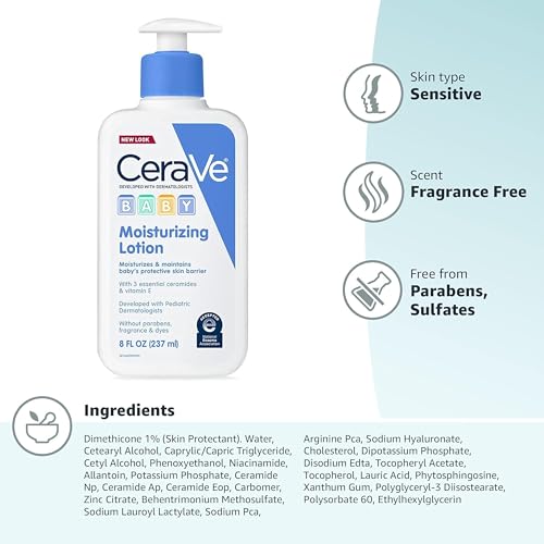 CeraVe Baby Lotion, Gentle Baby Skin Care with Ceramides, Niacinamide & Vitamin E, Fragrance, Paraben, Dye & Phthalates Free, Lightweight Moisturizer, 8 Ounce, Packaging May Vary - Image 4
