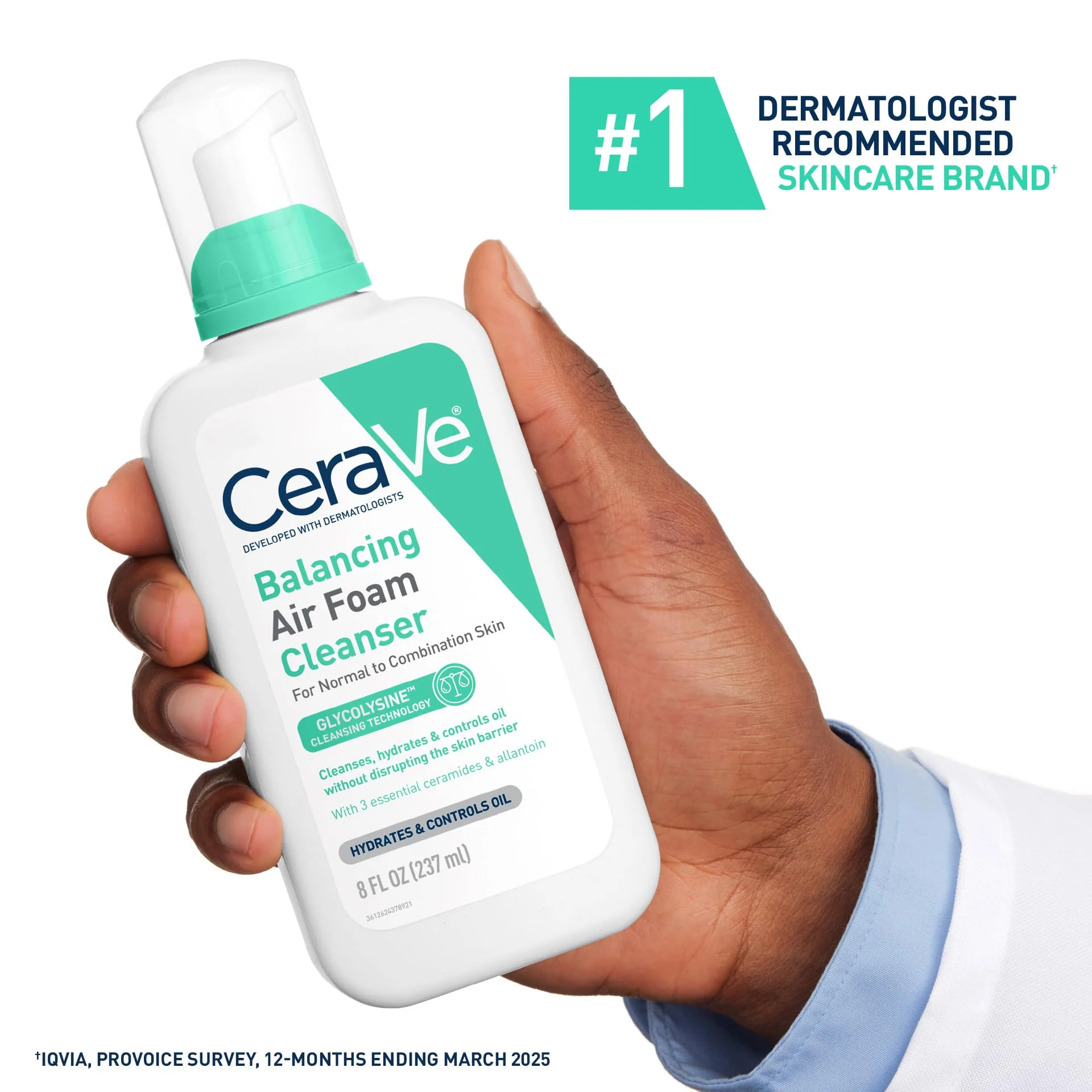 CeraVe Balancing Air Foam Face Wash, Foaming Facial Cleanser For Combination Skin, 8HR Oil Control + 24HR Hydration, Fragrance-Free & Non-Comedogenic, With Glycolysine™ & 3 Essential Ceramides, 8oz - Image 10