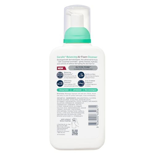 CeraVe Balancing Air Foam Face Wash, Foaming Facial Cleanser For Combination Skin, 8HR Oil Control + 24HR Hydration, Fragrance-Free & Non-Comedogenic, With Glycolysine™ & 3 Essential Ceramides, 8oz - Image 2