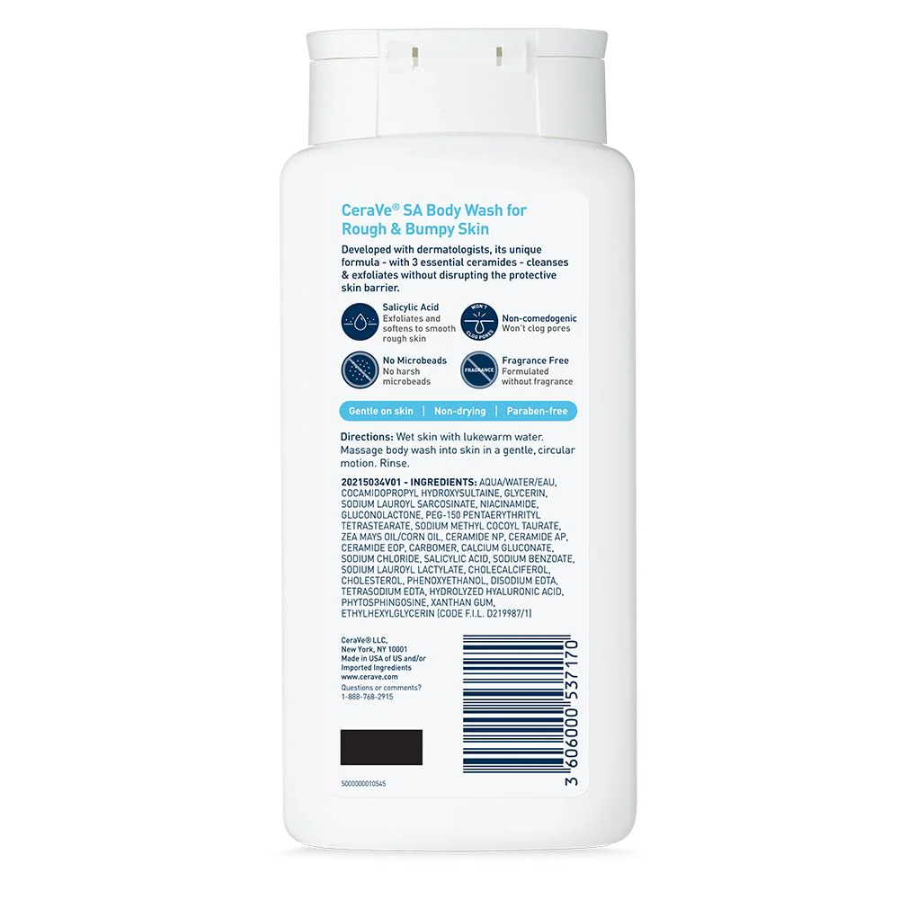 CeraVe Body Wash with Salicylic Acid, Fragrance Free Body Wash to Exfoliate Rough and Bumpy Skin, Allergy Tested, 10 Ounce - Image 4