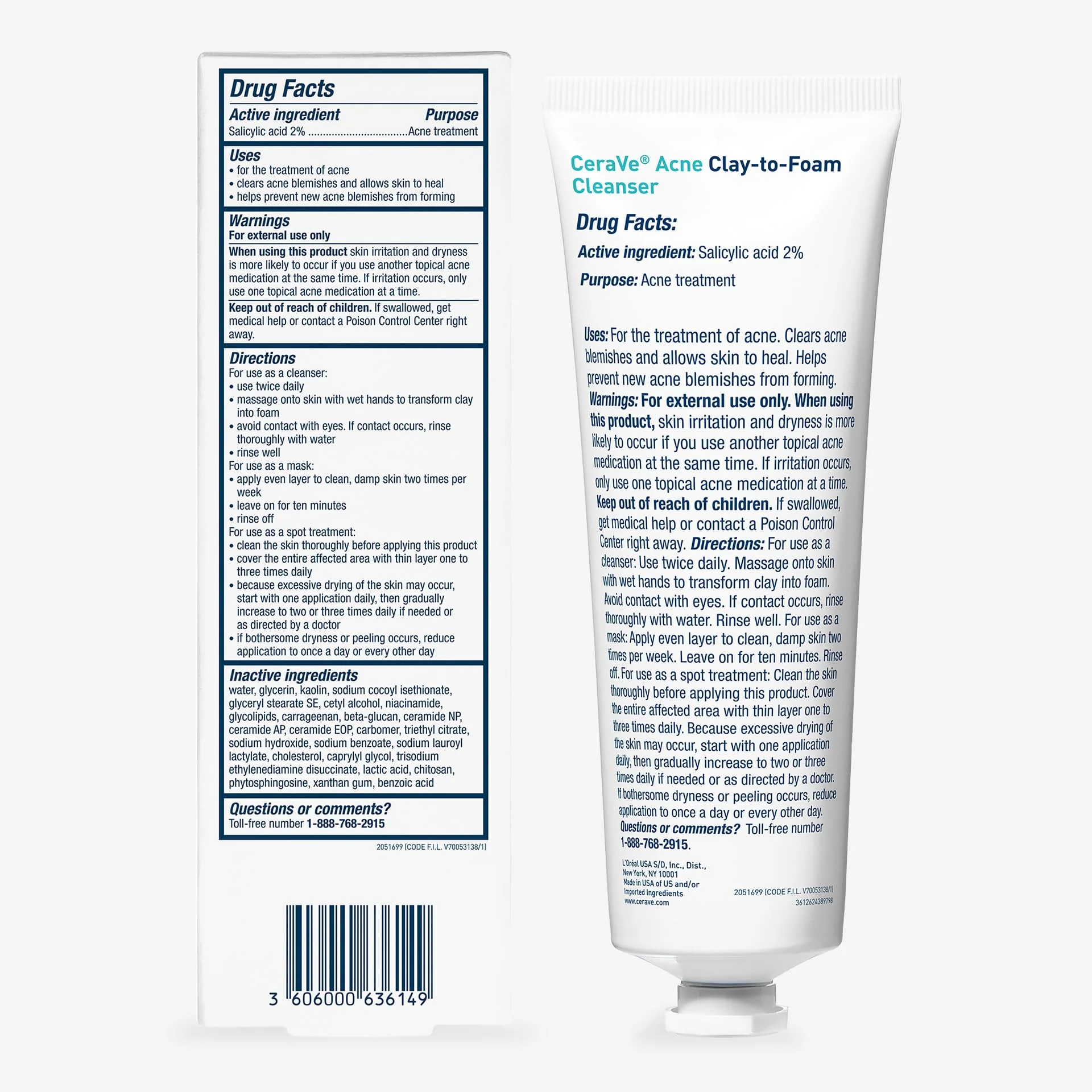 CeraVe Clay To Foam Acne Face Wash, Multi-Use Salicylic Acid & Kaolin Clay Acne Spot Treatment Clears Pimples & Blackheads, Prevents Breakouts, Hydrates & Soothes, Fragrance-Free, Non-Comedogenic, 4oz - Image 2