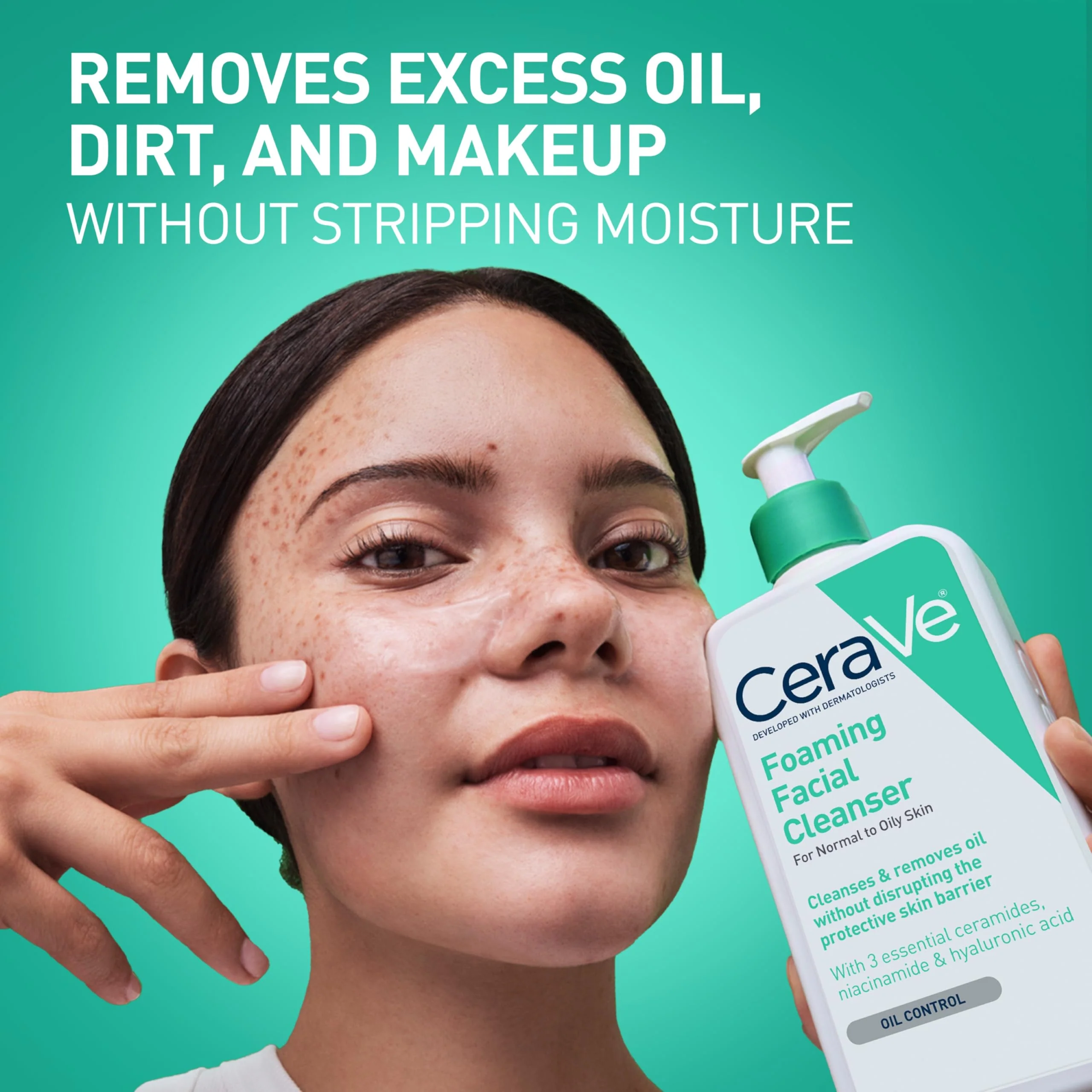 CeraVe Foaming Facial Cleanser, Daily Face Wash for Oily Skin, Hyaluronic Acid + Ceramides + Niacinamide, Fragrance Free & Paraben Free, Non-Drying Oil Control Face Wash, 19 Fluid Ounce - Image 8
