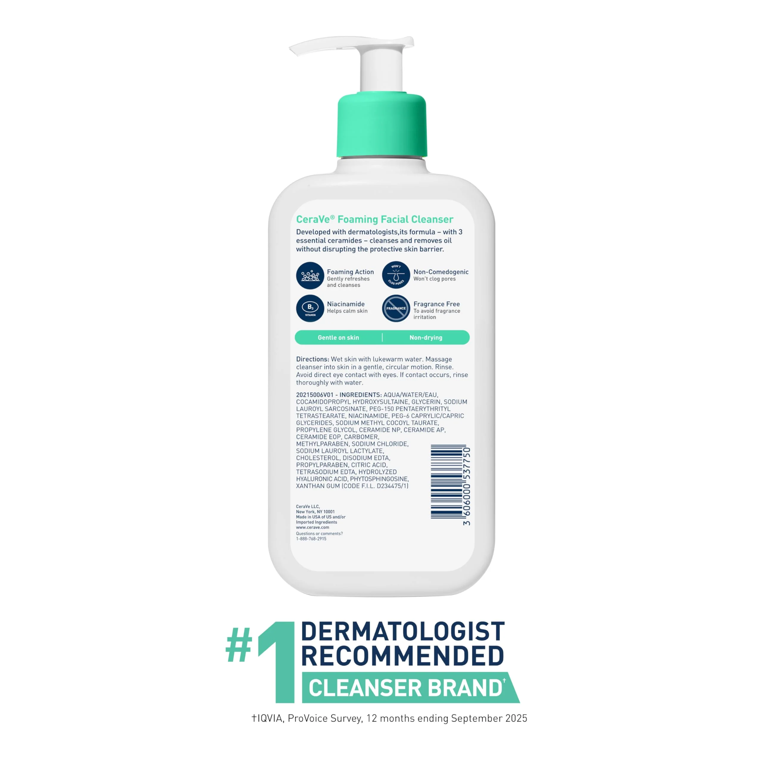 CeraVe Foaming Facial Cleanser, Daily Face Wash for Oily Skin with Hyaluronic Acid, Ceramides, and Niacinamide, Fragrance Free Paraben Free, 12 Fluid Ounce - Image 3