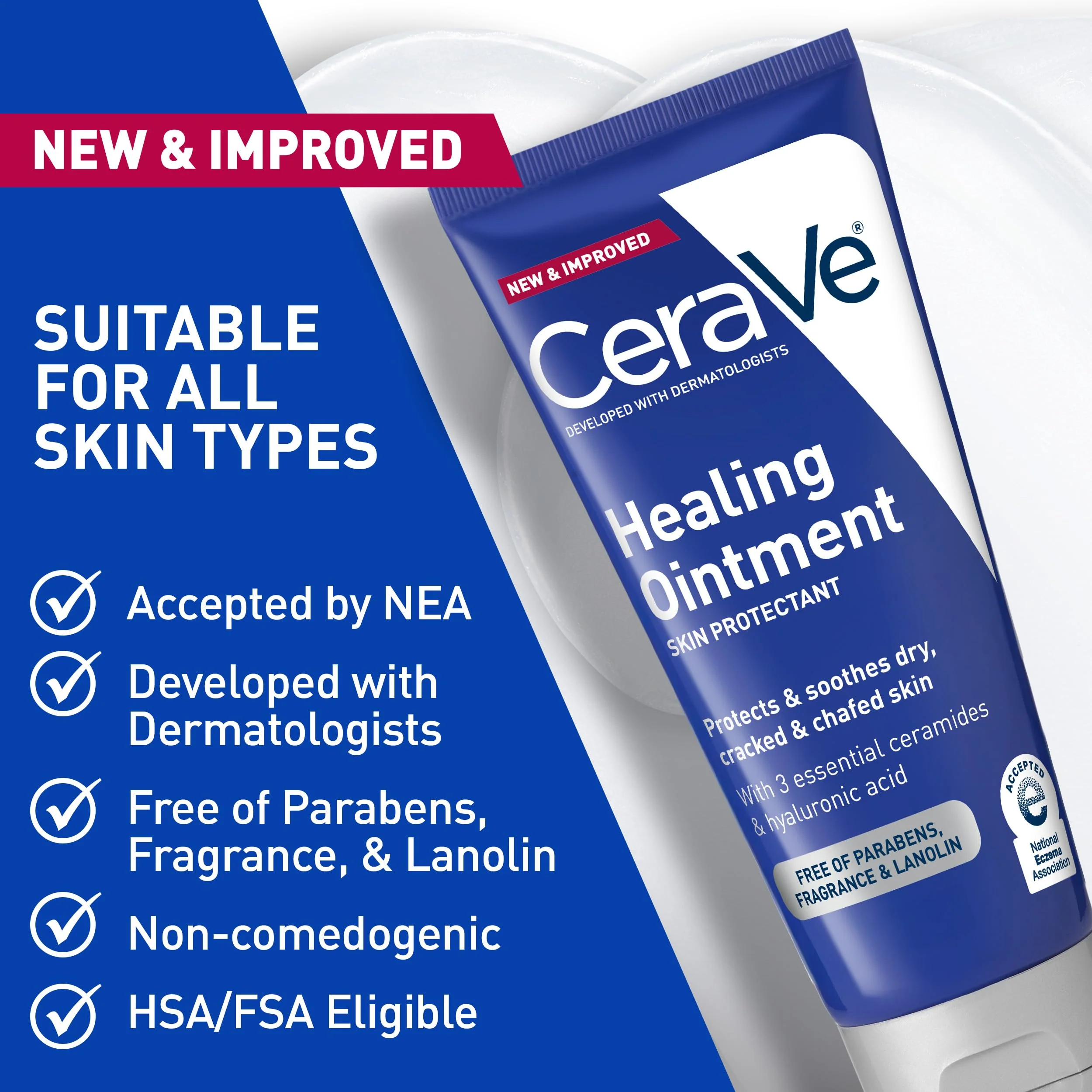CeraVe Healing Ointment, Hydrating Skin Protectant With Petrolatum, Hyaluronic Acid & Ceramides, Face & Body Skin Barrier Repair For Cracked, Chafed, Dry Skin, Fragrance Free & Lanolin Free, 5 Oz - Image 9