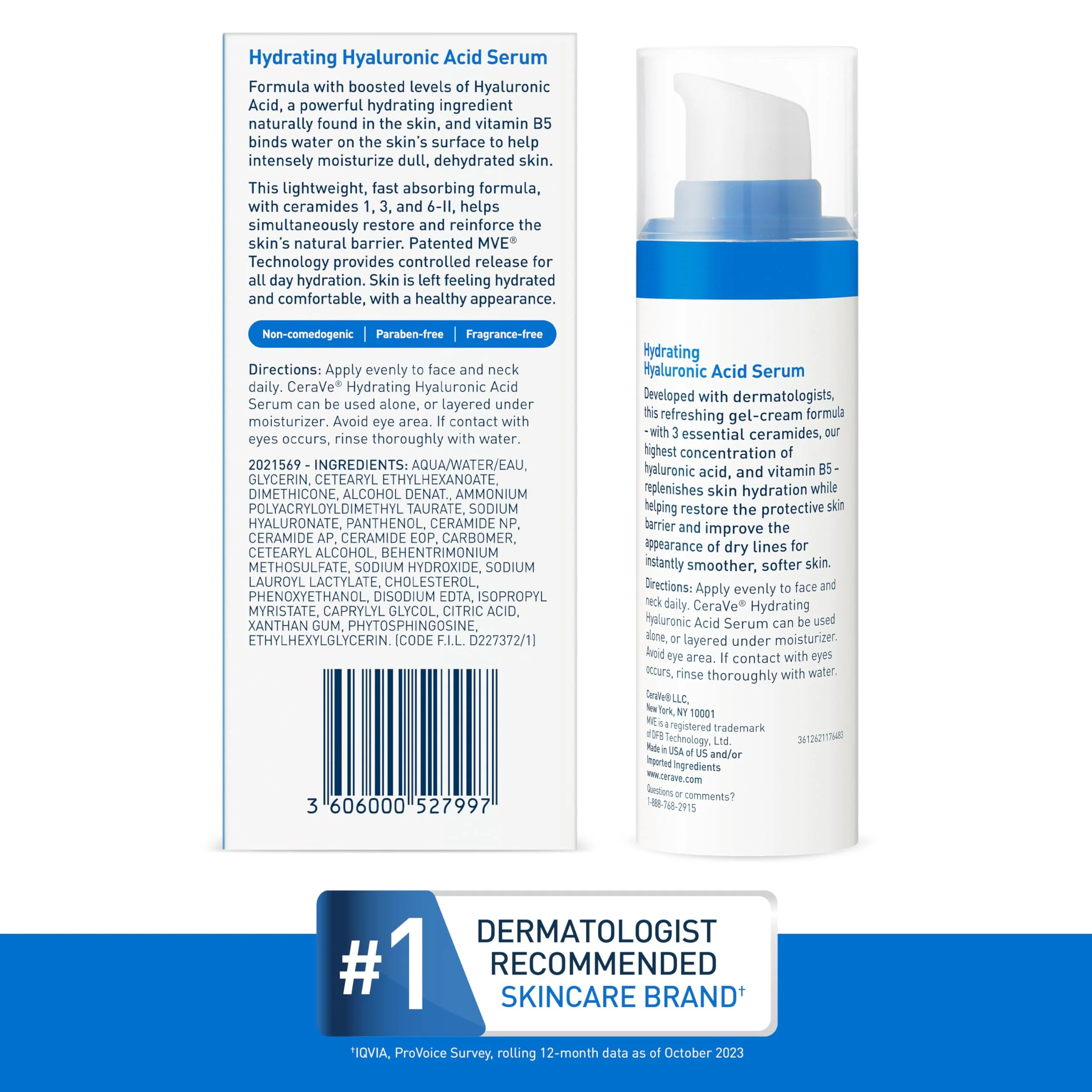 Cerave Hyaluronic Acid Serum for Face with Vitamin B5 and Ceramides, Hydrating Face Serum for Dry Skin, Fragrance Free, 1 Ounce - Image 3