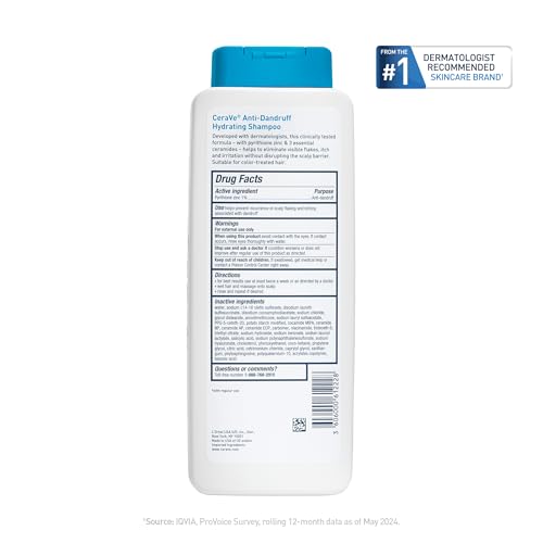 CeraVe Hydrating Anti Dandruff Shampoo, 1% Pyrithione Zinc Dandruff Treatment With Ceramides, Niacinamide & Hyaluronic Acid, Helps Eliminate Flakes & Provides Itchy Scalp Relief, Sulfate Free, 12 Oz - Image 3