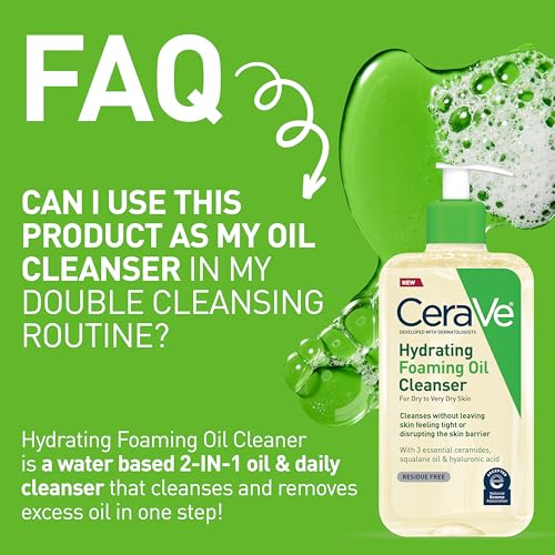 CeraVe Hydrating Foaming Oil Cleanser, Moisturizing Cleanser for Face & Body, Squalane Oil + Hyaluronic Acid + Ceramides, For Dry to Very Dry Skin, Fragrance Free & Residue Free, 8 FL Oz - Image 8