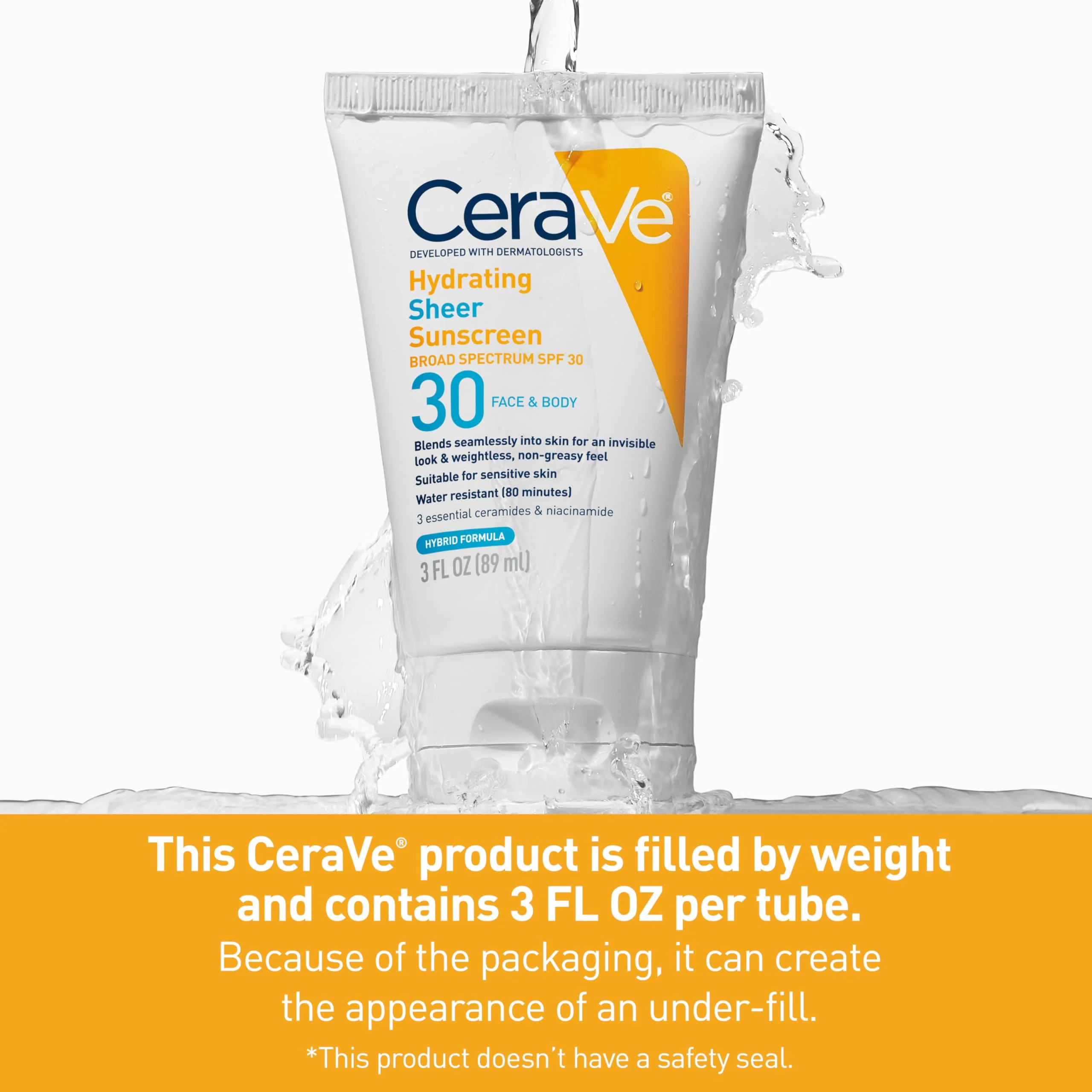 CeraVe Hydrating Sheer Sunscreen with SPF 30 for Face and Body, Mineral & Chemical Sunscreen for Men & Women with Zinc Oxide, Hyaluronic Acid and Ceramides, Paraben-Free + Fragrance-Free, 3 Ounces - Image 4