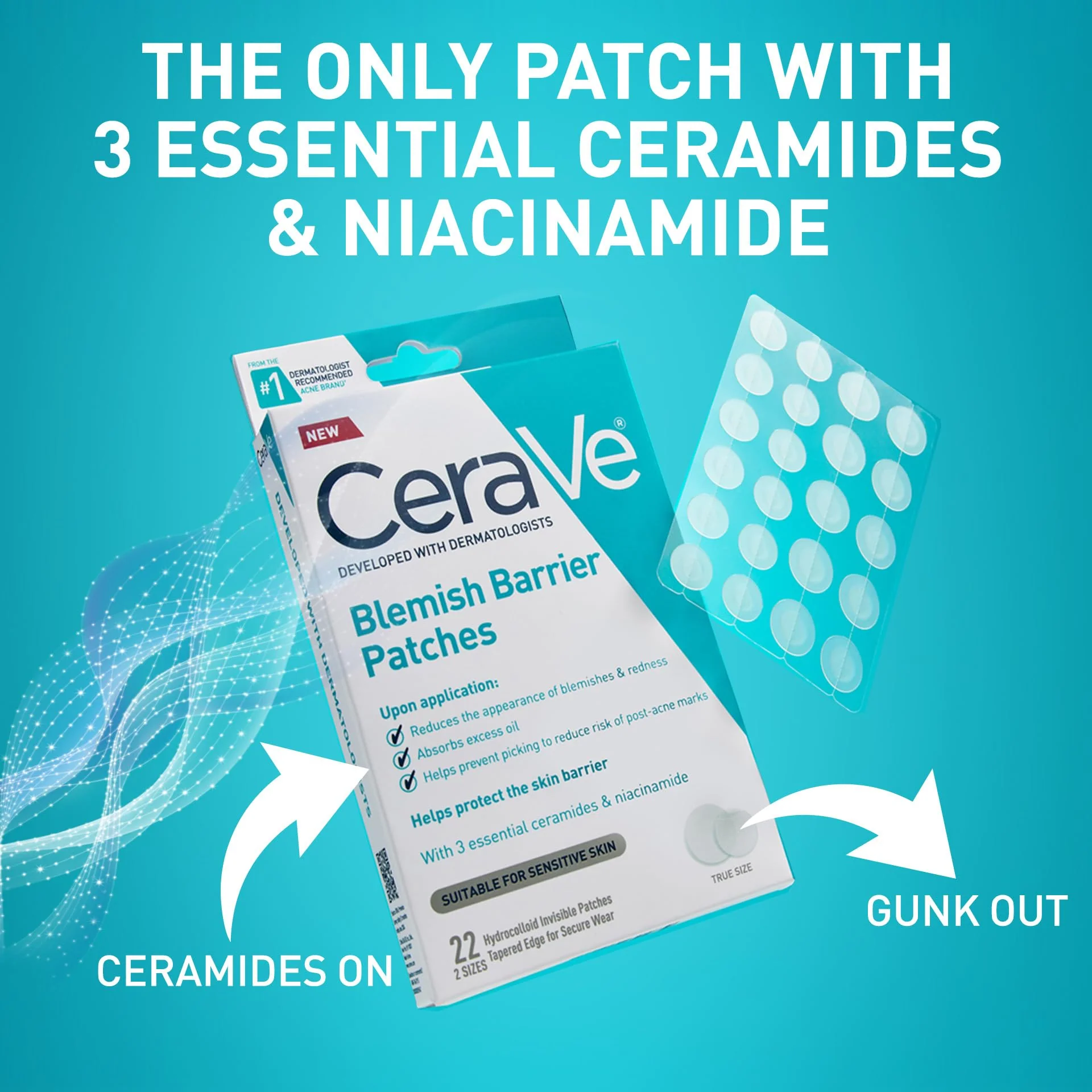 CeraVe Hydrocolloid Blemish Patches, Oil Absorbing Spot Control with Ceramides and Niacinamide, Allergy-Tested & Suitable For Sensitive Skin, Ultra-Thin & Blends Into All Skin Tones, 22ct - Image 8