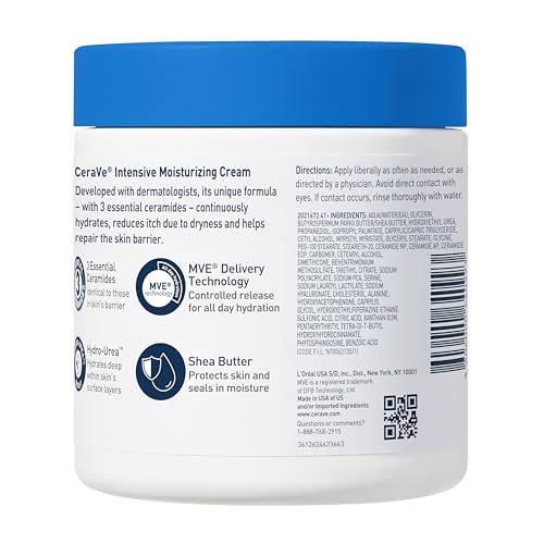 CeraVe Intensive Moisturizing Cream, Body Moisturizer With Shea Butter, 72H Hydration + Skin Barrier Repair, Fragrance-Free Body Lotion For Extremely Dry Skin, 19oz - Image 2