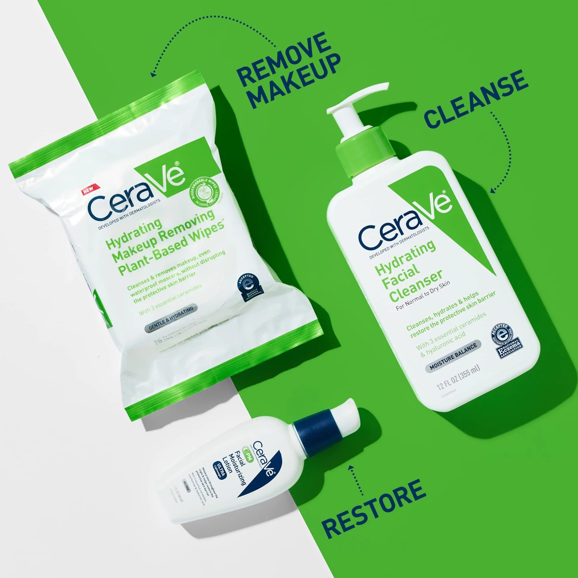 CeraVe Makeup Remover Wipes, Plant Based Face Wipes, Biodegradable in Compost, Waterless Face Wash, Travel Essentials for Women, Suitable for Sensitive Skin, Fragrance-free + Non-comedogenic, 25ct - Image 3