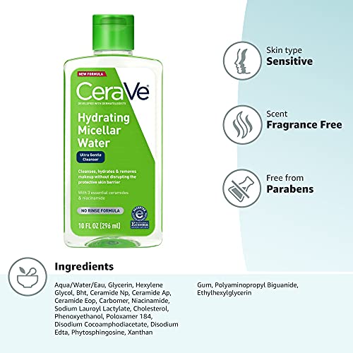 CeraVe Micellar Water, Hydrating Facial Cleanser & Eye Makeup Remover with Niacinamide, Ceramides & Glycerin, Fragrance-Free & Non-Irritating, 10 Fluid Ounces - Image 2