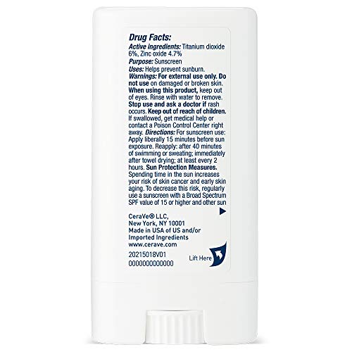 CeraVe Mineral Sunscreen Stick SPF 50, Broad Spectrum SPF + Hyaluronic Acid + Ceramides, Titanium Dioxide & Zinc Oxide, 100% Mineral Face Sunscreen Stick, Fragrance Free & Oil Free - Image 2