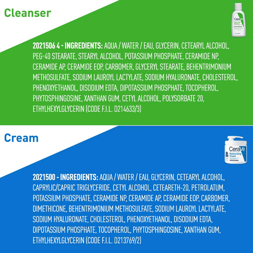 CeraVe Moisturizing Cream & Hydrating Facial Cleanser Skin Care Set, Combo Pack For Dry Skin Relief, Travel Essentials, 1oz Cleanser + 16oz Cream With Pump - Image 2