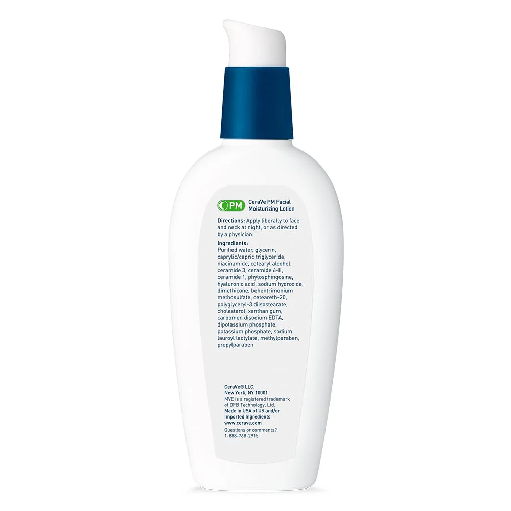 CeraVe PM Facial Moisturizing Lotion, Night Cream with Hyaluronic Acid and Niacinamide, Ultra-Lightweight, Oil-Free Moisturizer for Face, 3 Ounce - Image 3
