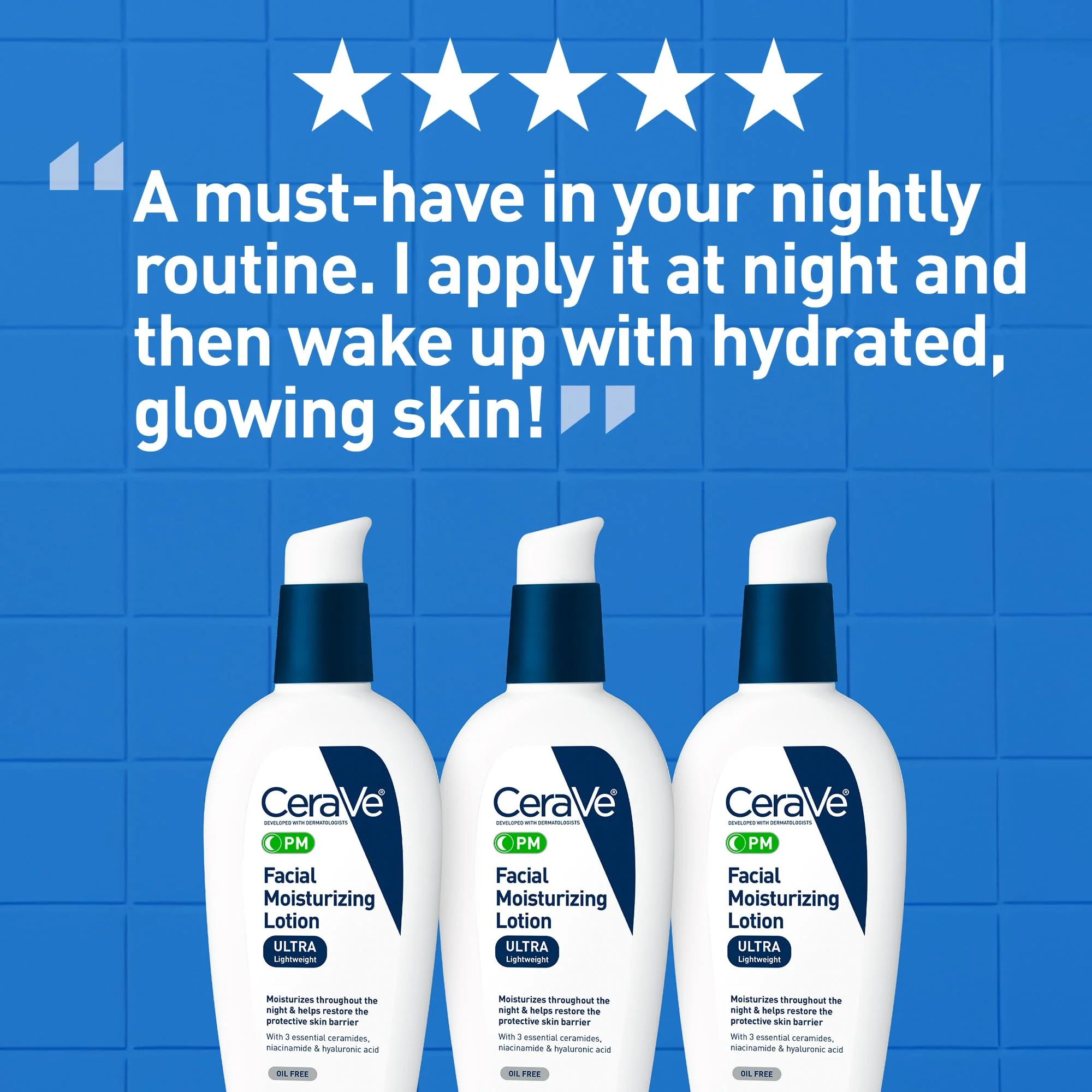 CeraVe PM Facial Moisturizing Lotion, Night Cream with Hyaluronic Acid and Niacinamide, Ultra-Lightweight, Oil-Free Moisturizer for Face, 3 Ounce - Image 6