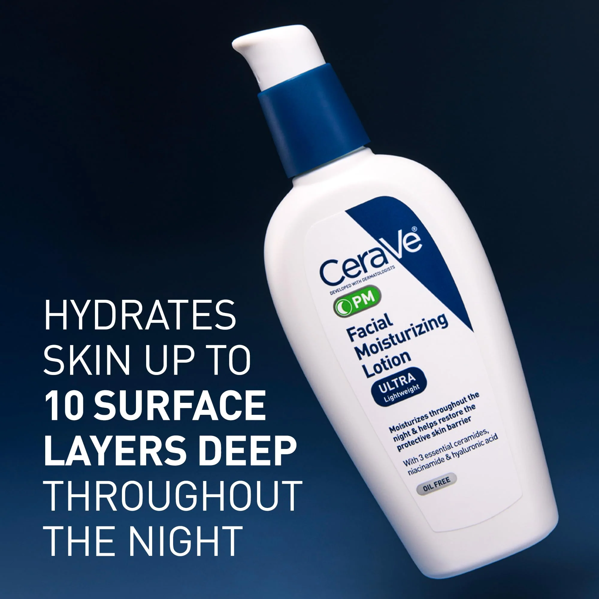 CeraVe PM Facial Moisturizing Lotion, Night Cream with Hyaluronic Acid and Niacinamide, Ultra-Lightweight, Oil-Free Moisturizer for Face, 3 Ounce - Image 8